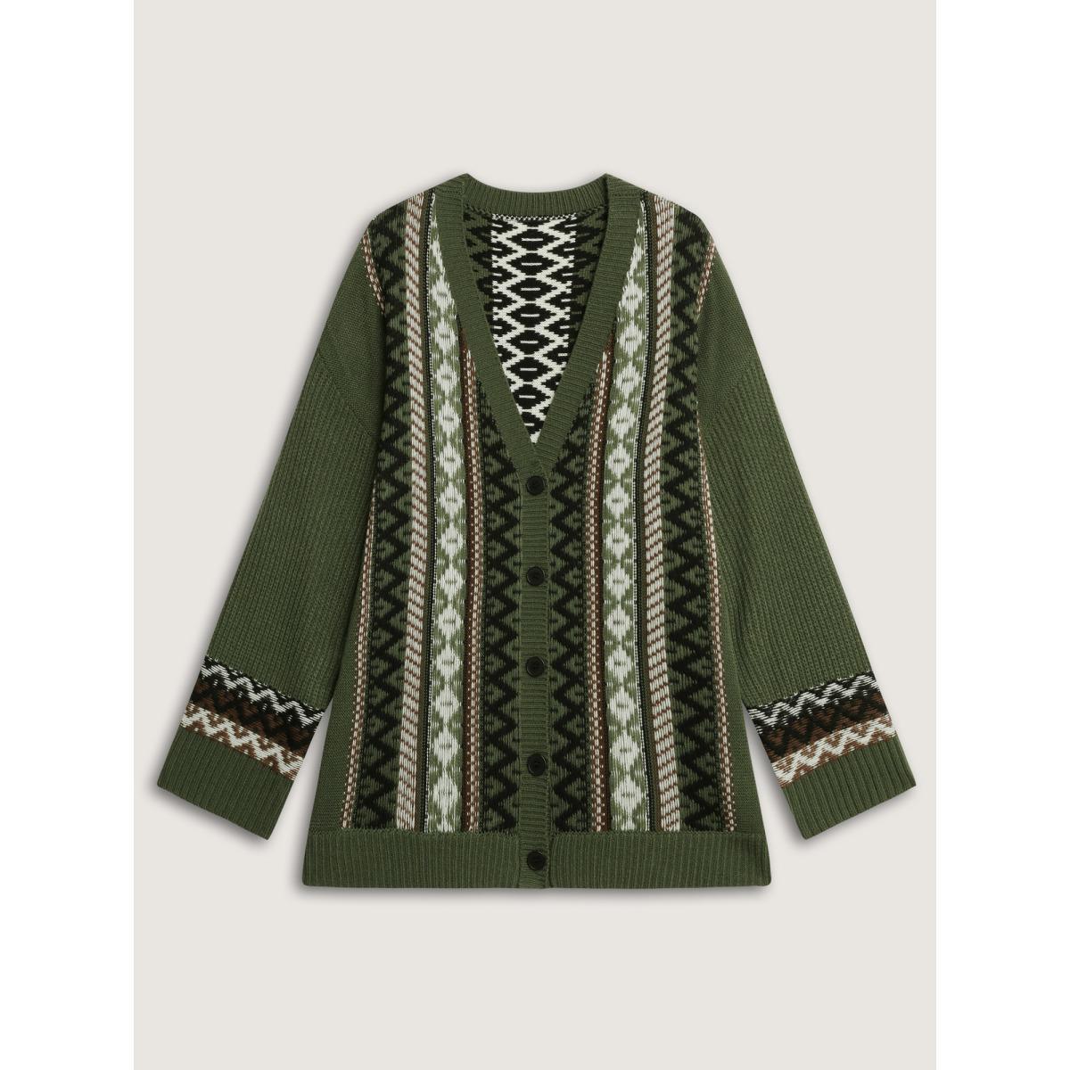 Plus Size Textured Button-Front Straight Sleeve Knit Cardigan ArmyGreen Women Loose Long Sleeve Casual Cardigans BloomChic 30/6X Product Image