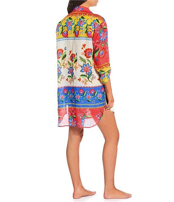 JOHNNY WAS Rumba Button Down Shirt Dress Swim Cover-Up Product Image