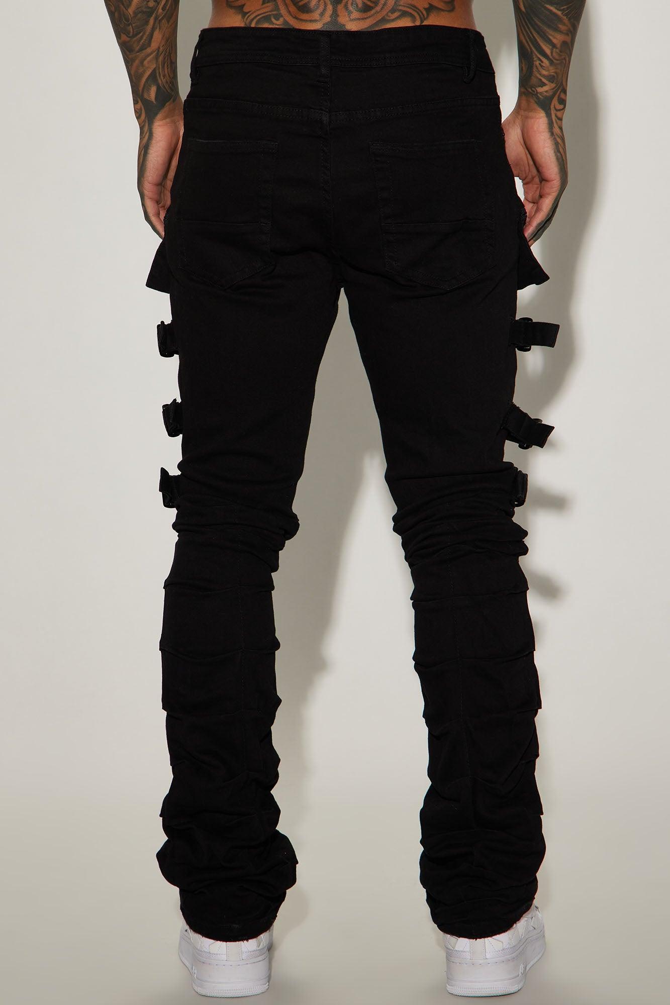 I Be Strappy Stacked Skinny Flare Jeans - Black Product Image