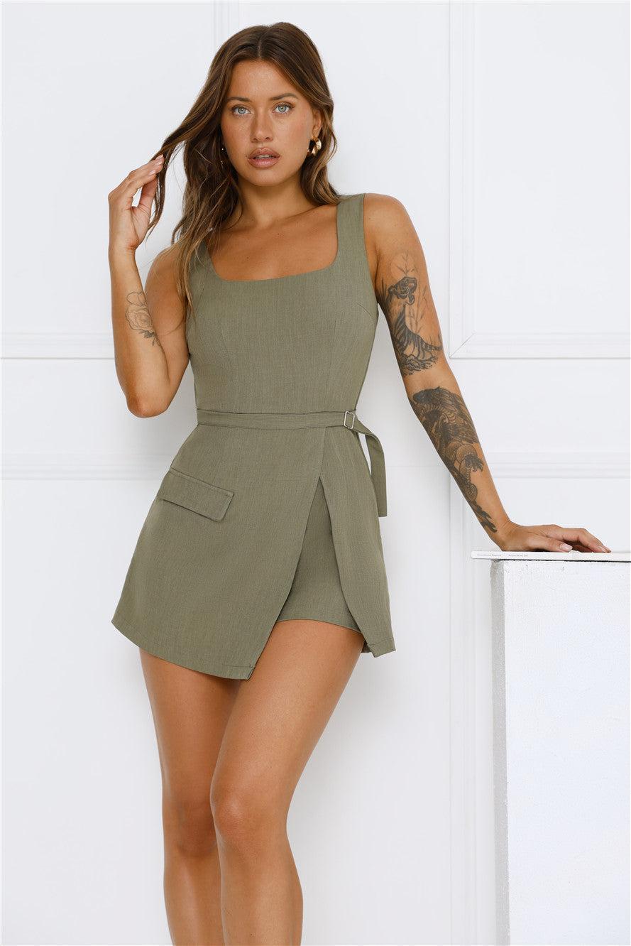 Be My Editor Romper Khaki Product Image
