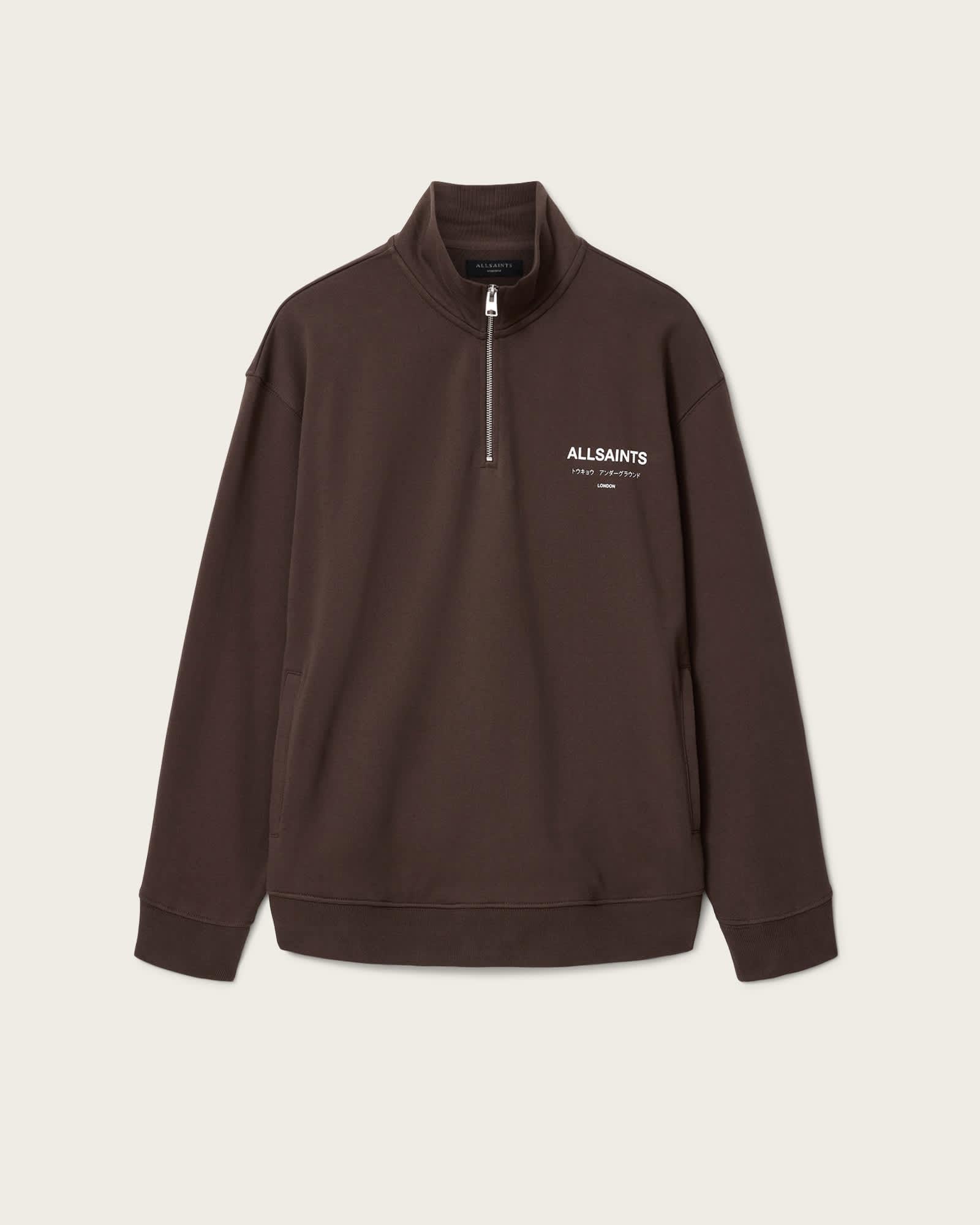 Underground Half Zip Sweatshirt Bitter Brown | ALLSAINTS US Product Image