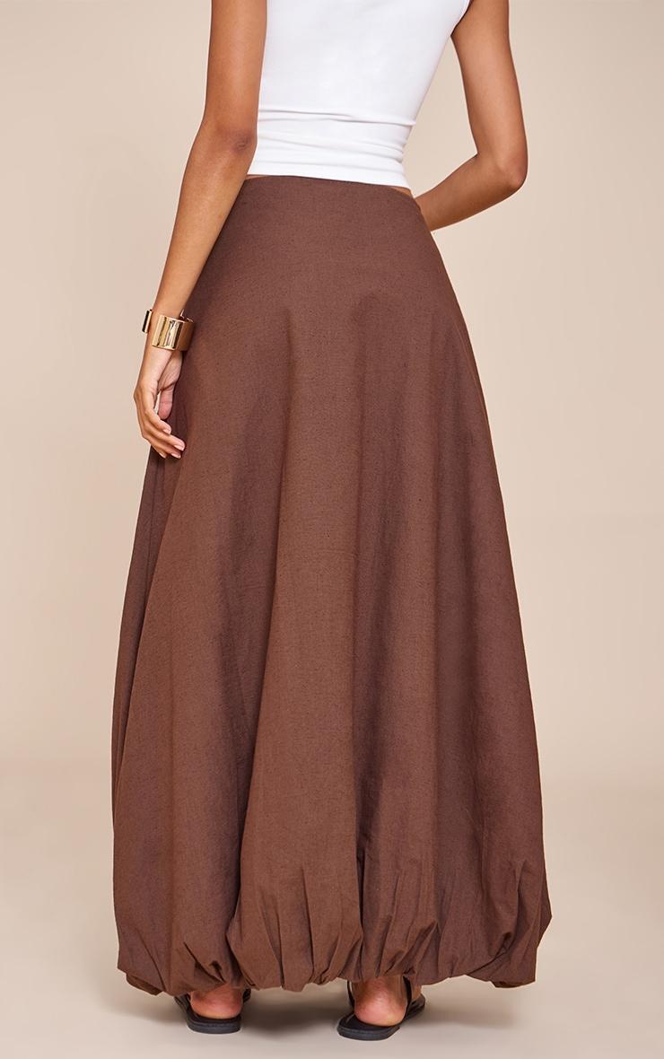 Dark Chocolate Cotton Linen Look Puffball Maxi Skirt Product Image
