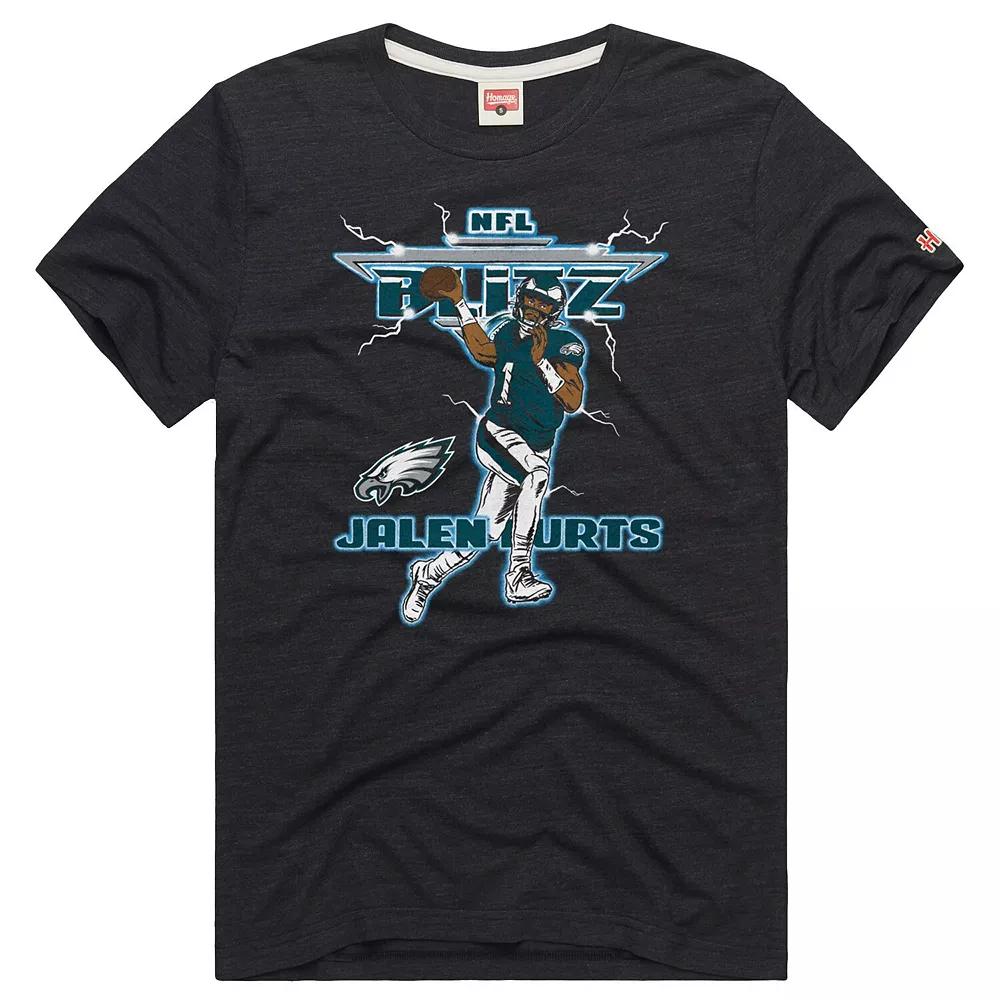 Men's Homage Jalen Hurts Charcoal Philadelphia Eagles NFL Blitz Player Tri-Blend T-Shirt, Size: Large Product Image