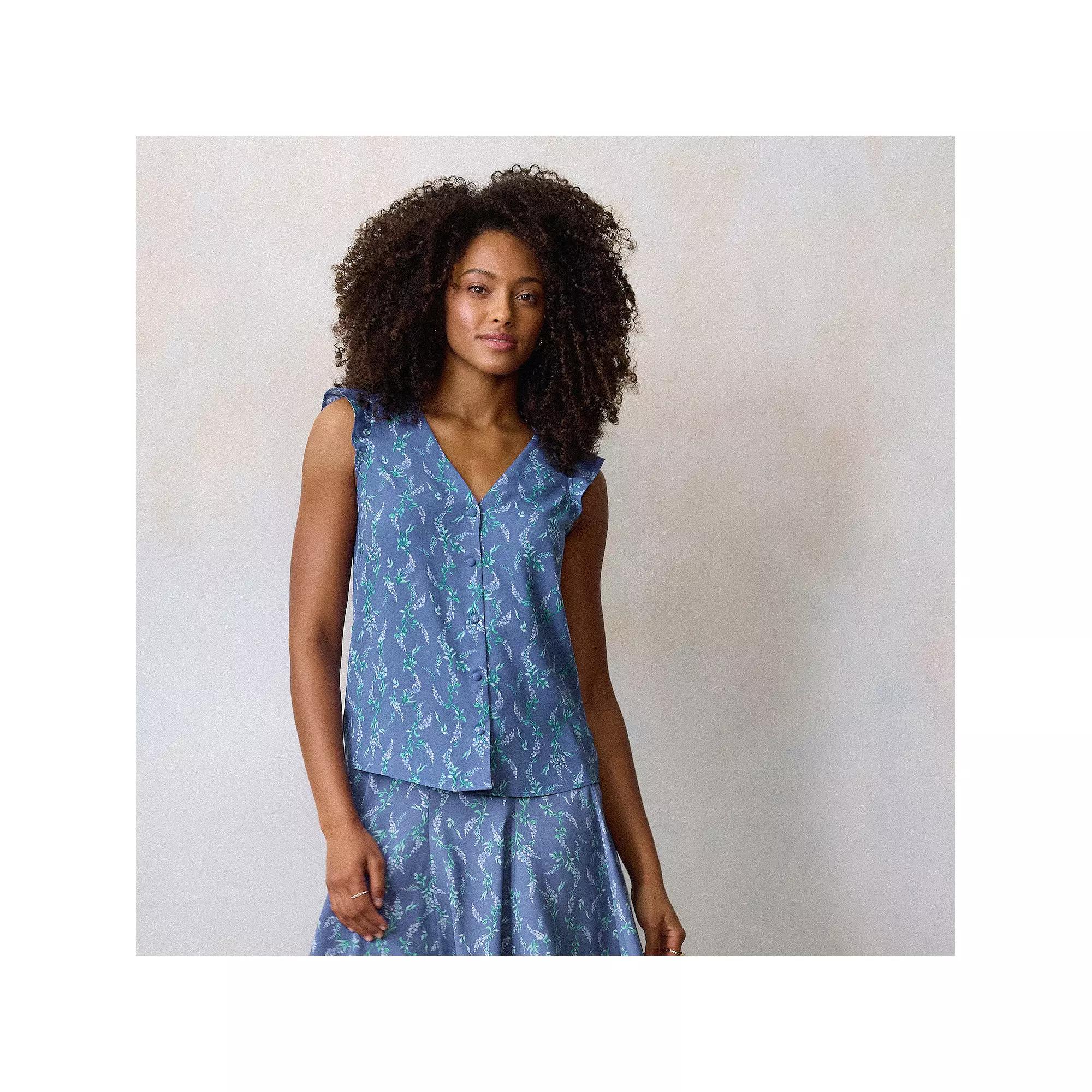 Petite LC Lauren Conrad Ruffle Shoulder V-Neck Tank Top, Women's,  Product Image