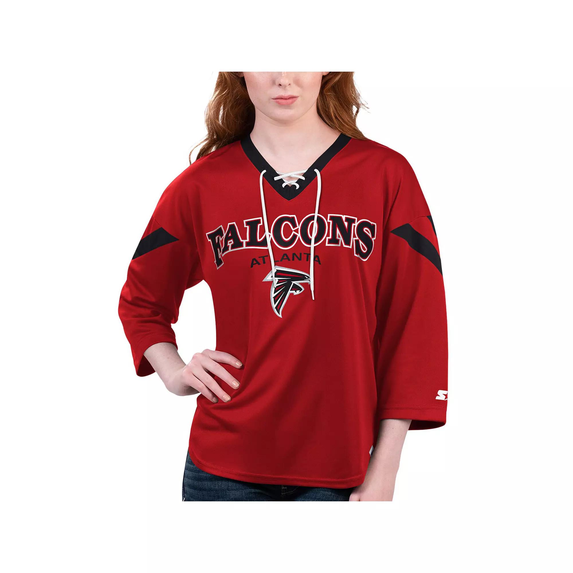 Women's Starter Red Atlanta Falcons Rally Lace-Up 3/4 Sleeve T-Shirt,  Product Image
