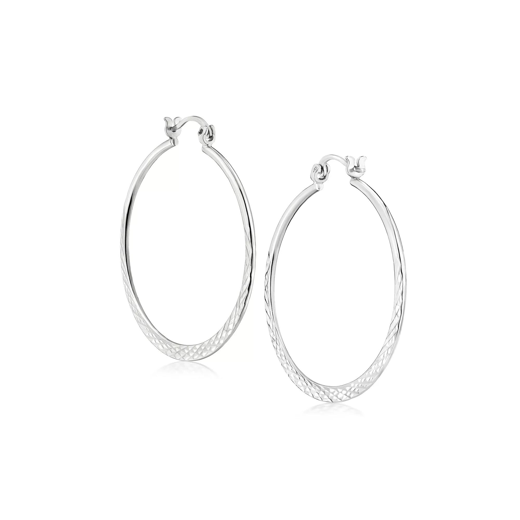 Judy Crowell Sterling Silver Textured Hoop Earrings, Women's Product Image