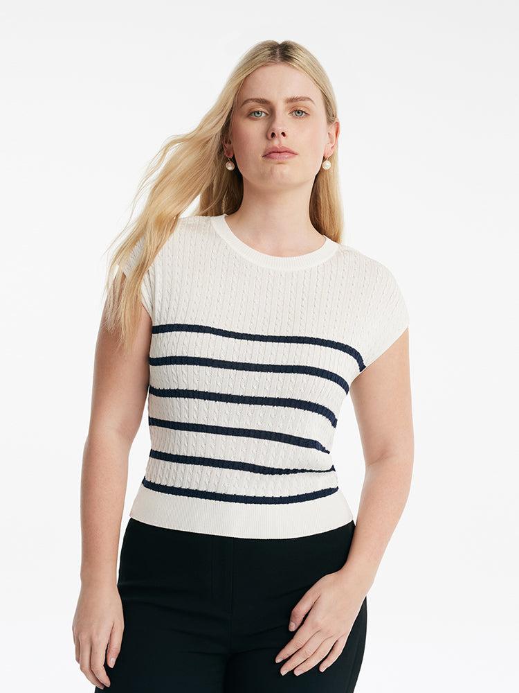 Acetate Knitted Striped Pullover Women Knit Top Product Image