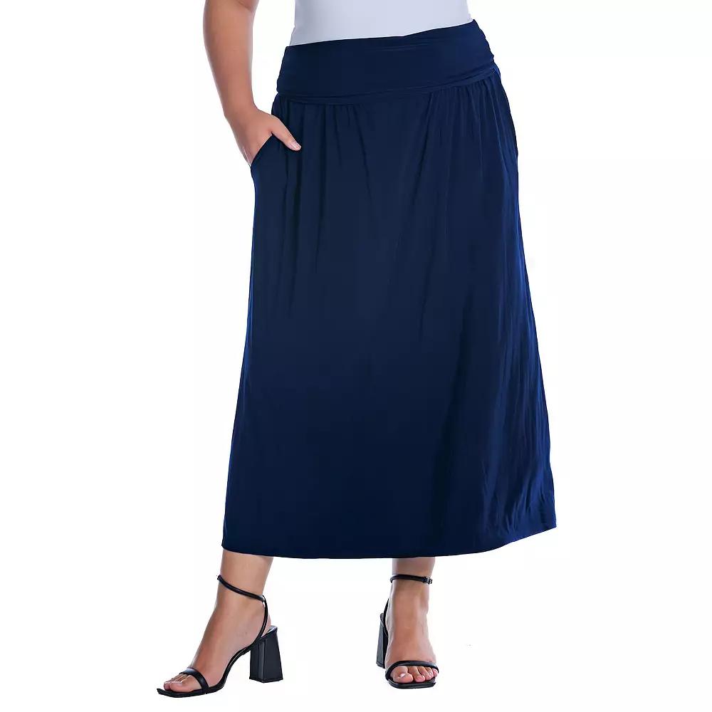Plus Size 24Seven Comfort Apparel Foldover Maxi Skirt With Pockets, Womens Product Image