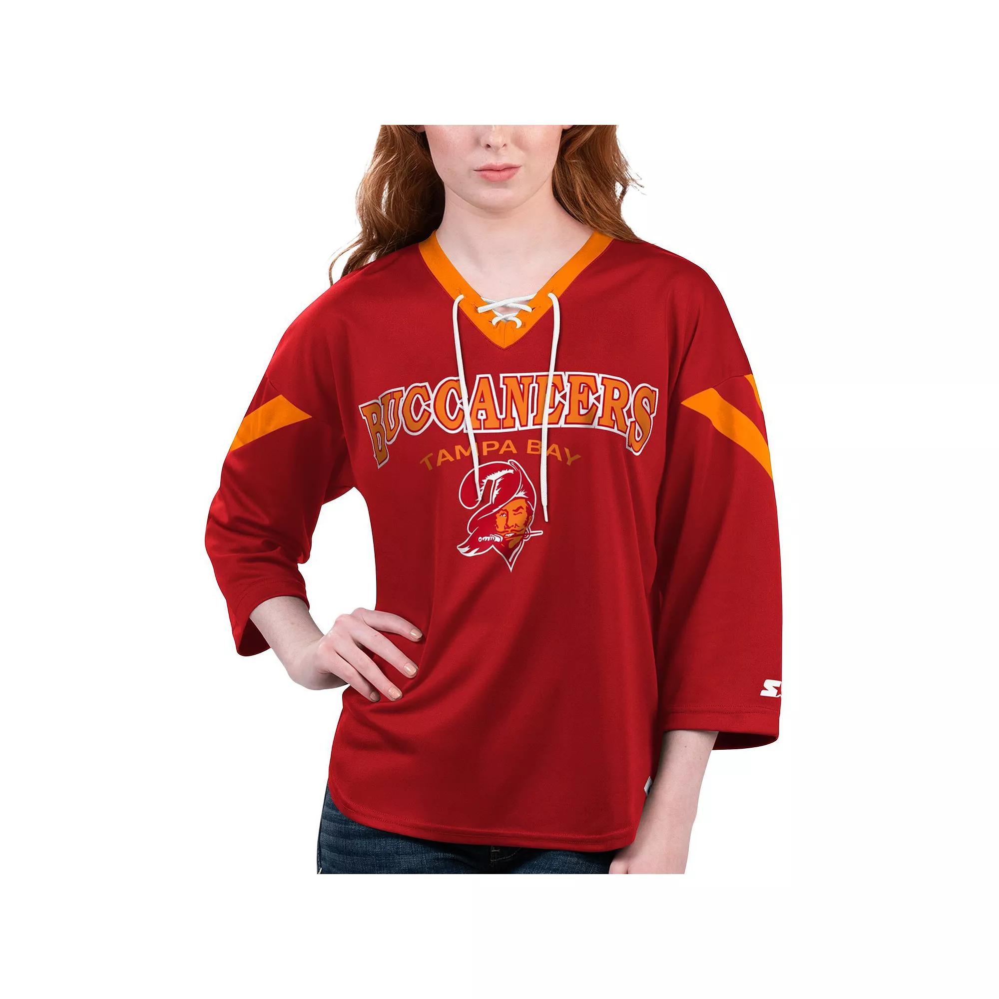 Women's Starter Red Tampa Bay Buccaneers Rally Lace-Up 3/4 Sleeve T-Shirt,  Product Image
