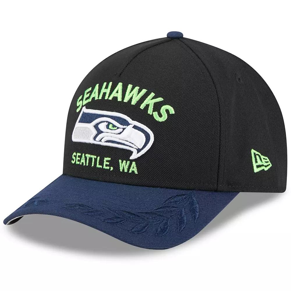 Men's New Era Black/College Navy Seattle Seahawks 2025 NFL Draft 9FORTY A-Frame M-Crown Adjustable Hat Product Image