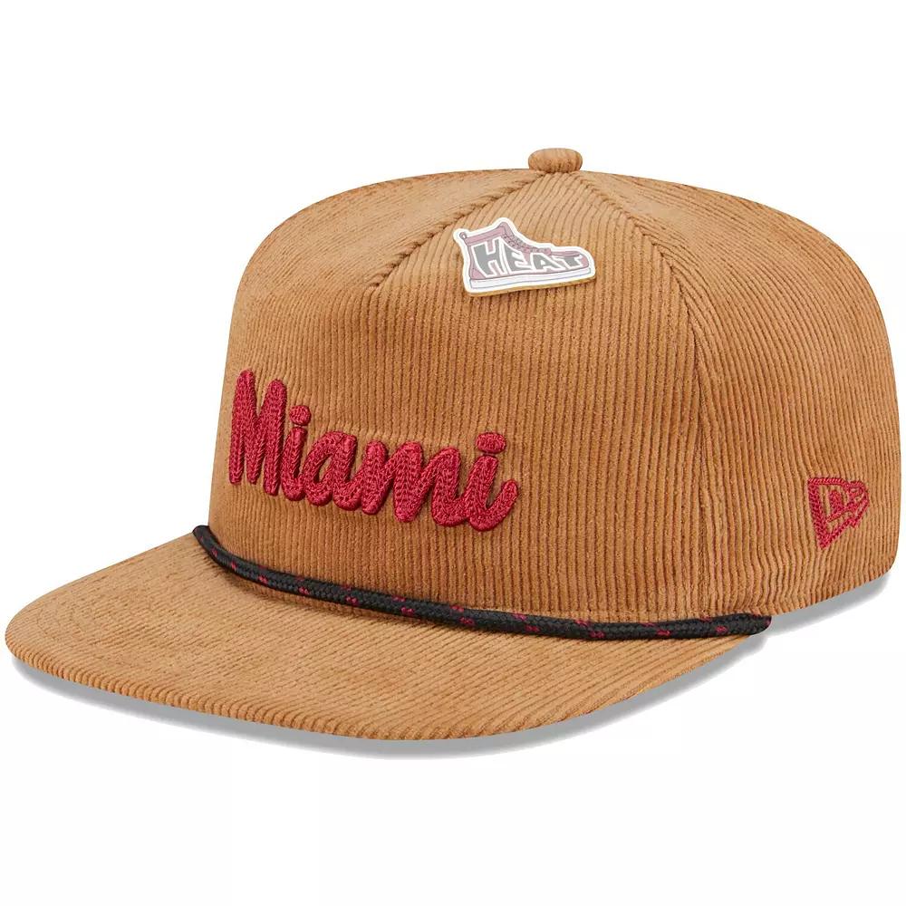 Men's New Era  Tan Miami Heat Victory Grove Corduroy Sneaker Pin Golfer Adjustable Hat, Team Product Image