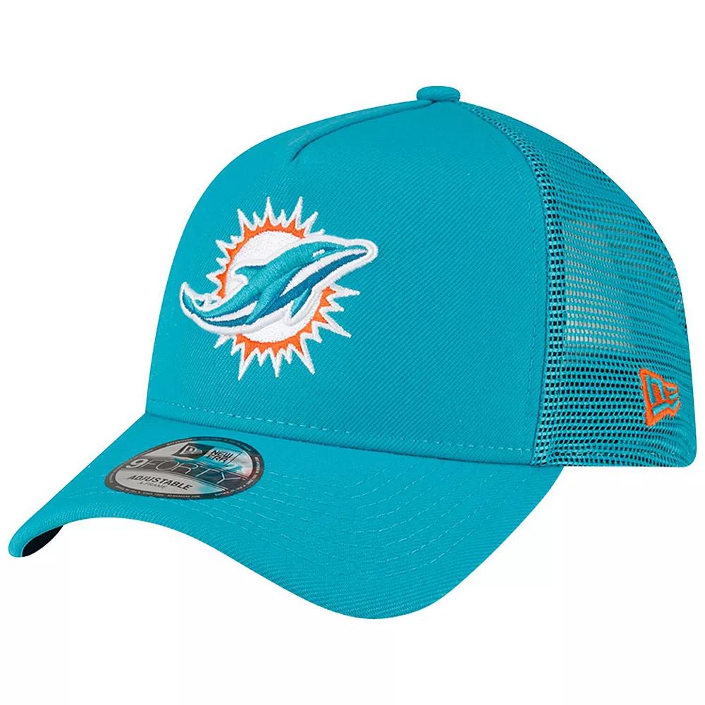 Men's New Era Aqua Miami Dolphins  A-Frame Trucker 9FORTY Adjustable Hat, Turquoise A Product Image