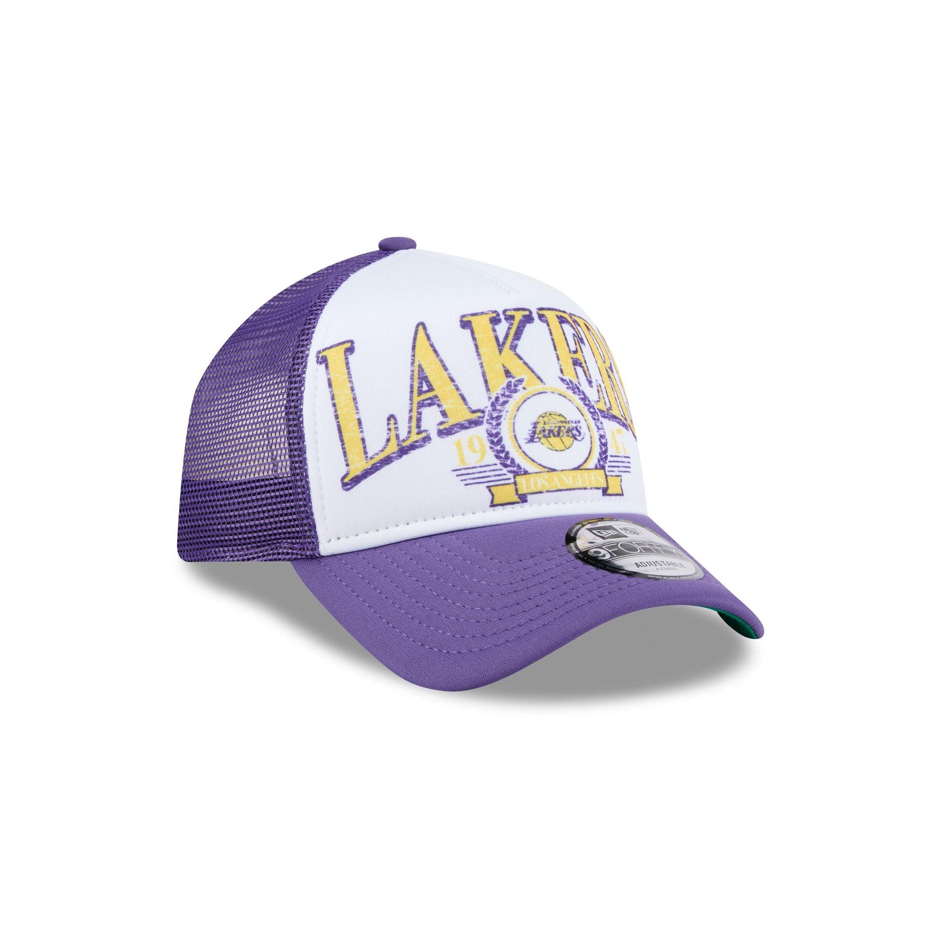 Los Angeles Lakers Distressed 9FORTY A-Frame Trucker Hat Male Product Image