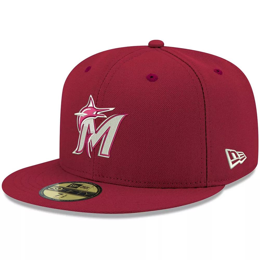 Men's New Era Cardinal Miami Marlins White Logo 59FIFTY Fitted Hat,  Product Image