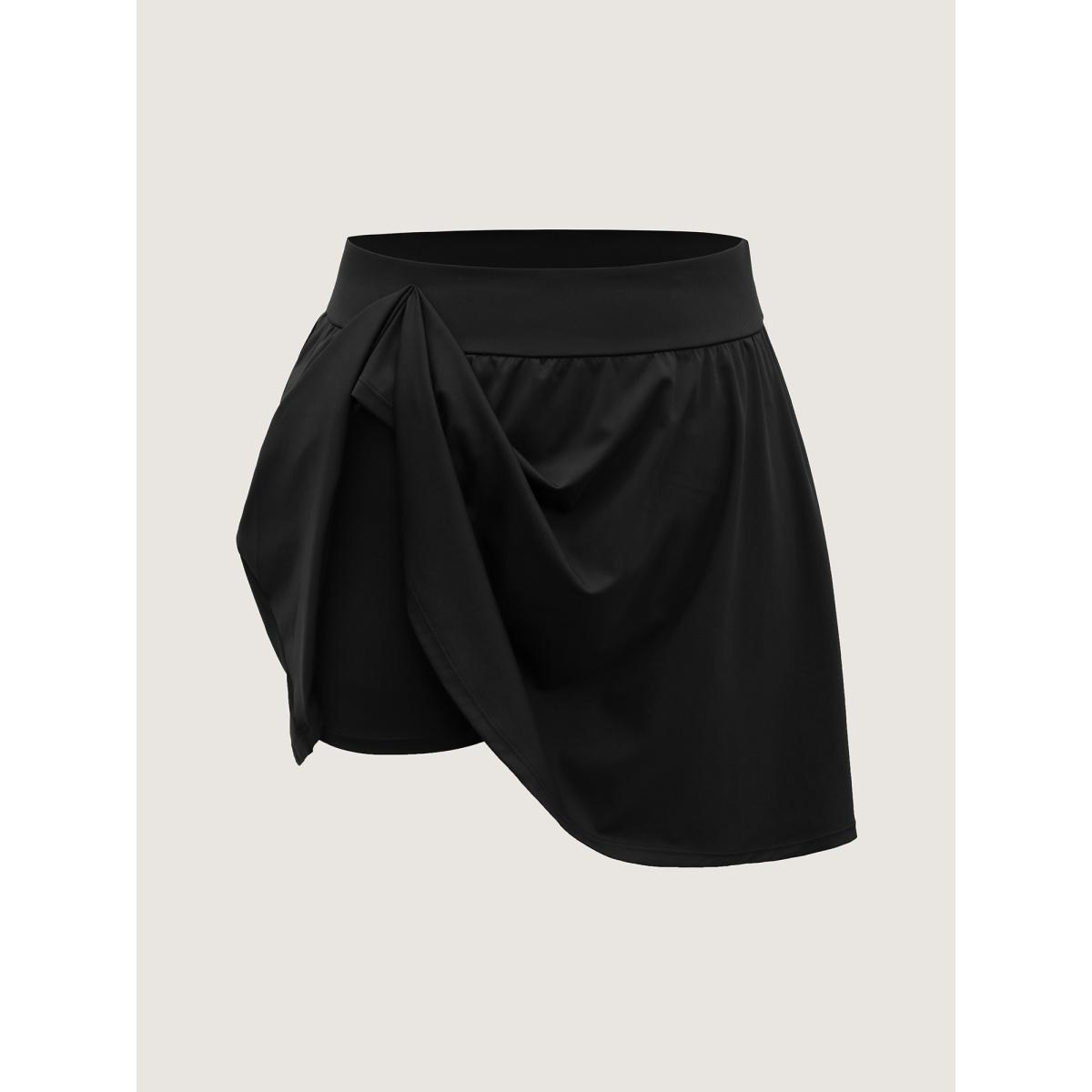 Plus Size Wide Stretchy Waist Flared Midi Skirt Women Black Leisure Loose Medium stretch Side seam pocket Casual Skirts BloomChic 10/M Product Image