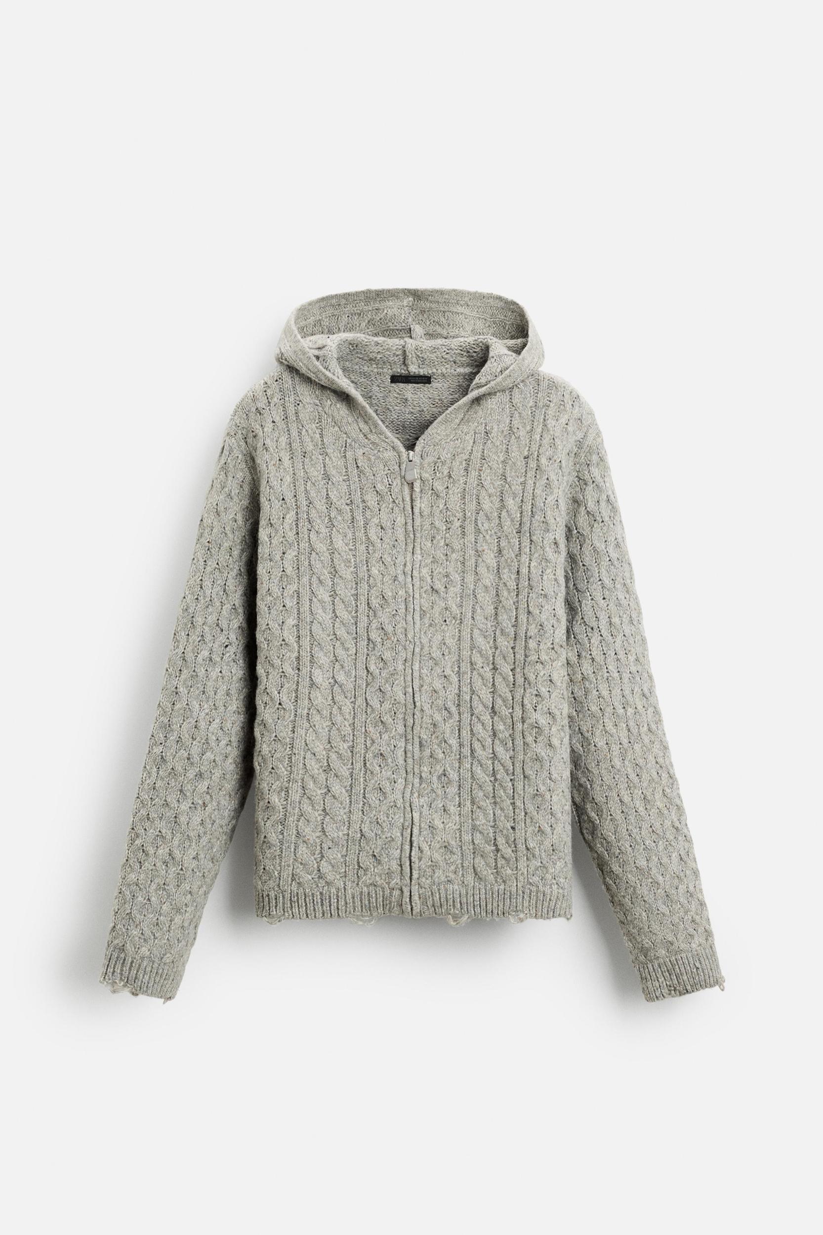 HOODED TEXTURED CARDIGAN Product Image