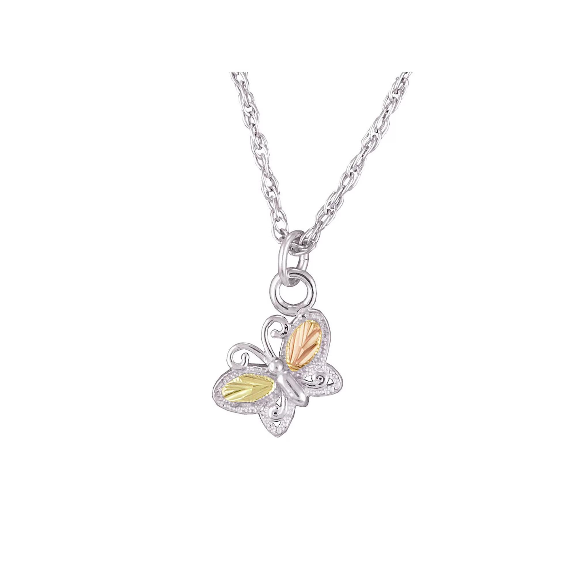 Black Hills Gold Tri-Tone Butterfly Pendant Necklace in Sterling Silver, Women's, Size: 18" Product Image