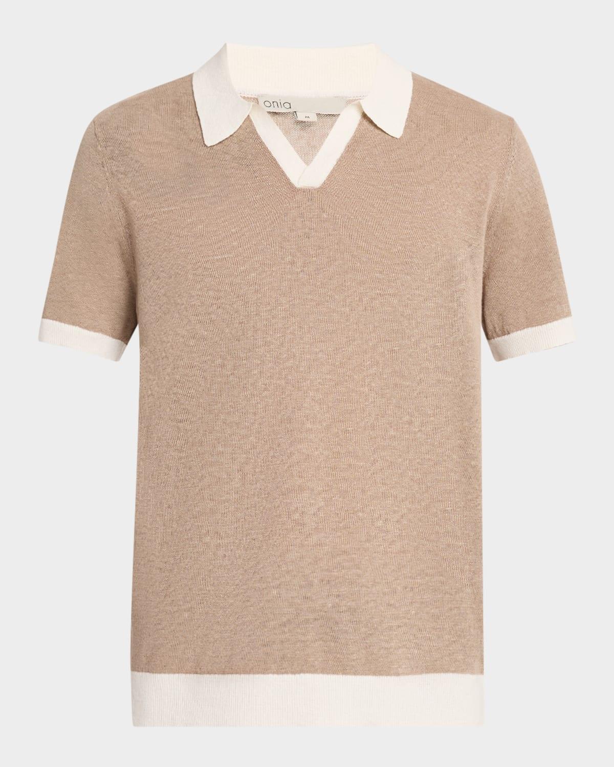 Men's Linen Johnny-Collar Polo Shirt Product Image