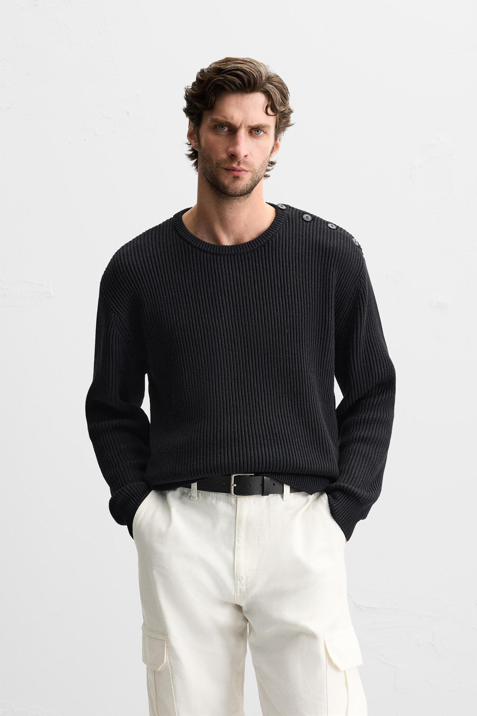 BUTTONED TEXTURED SWEATER Product Image