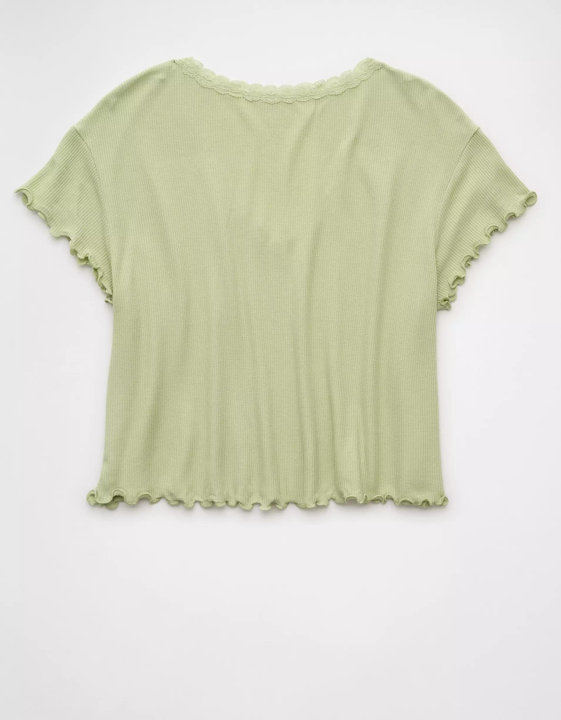 AE Soft & Sexy V-Neck Cropped Waffle T-Shirt Product Image
