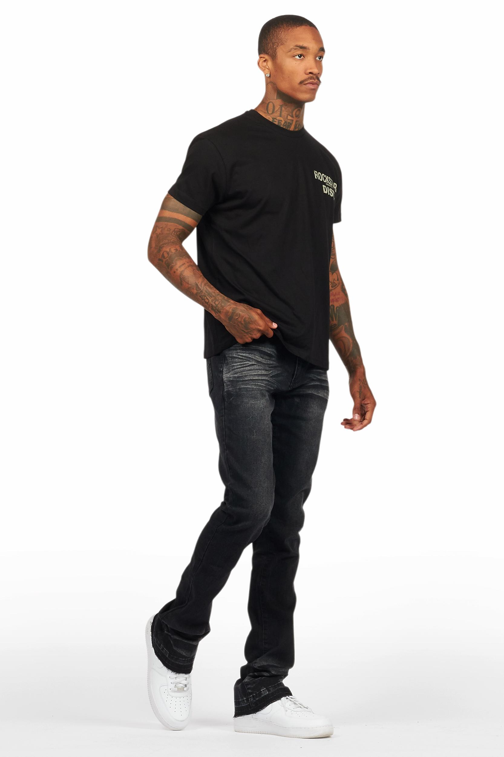 Lake Black/Beige T-Shirt/Dag Stacked Flare Jean Set Male Product Image