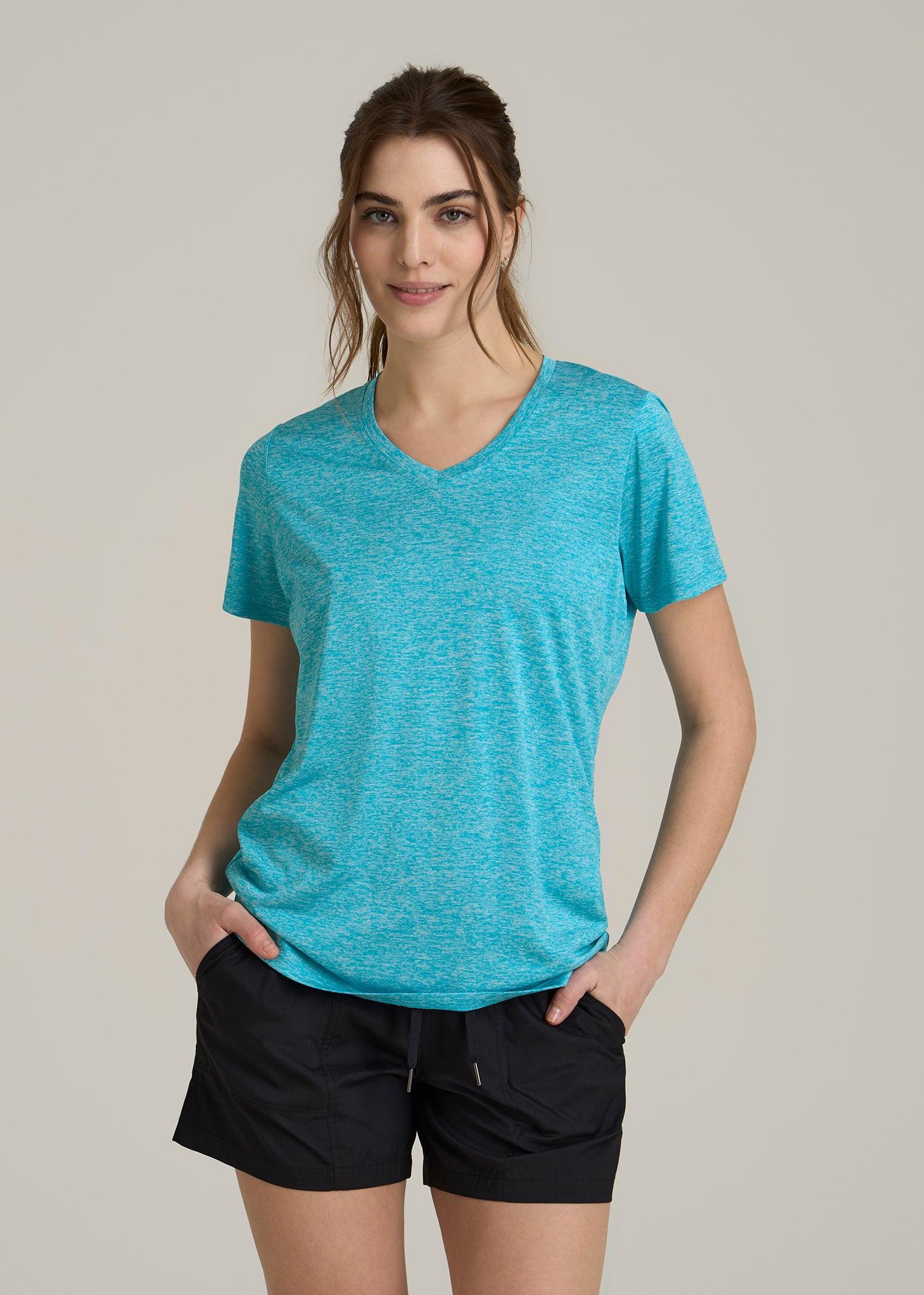Short Sleeve Active V Neck T-Shirt for Tall Women in Scuba Blue Mix Female Product Image