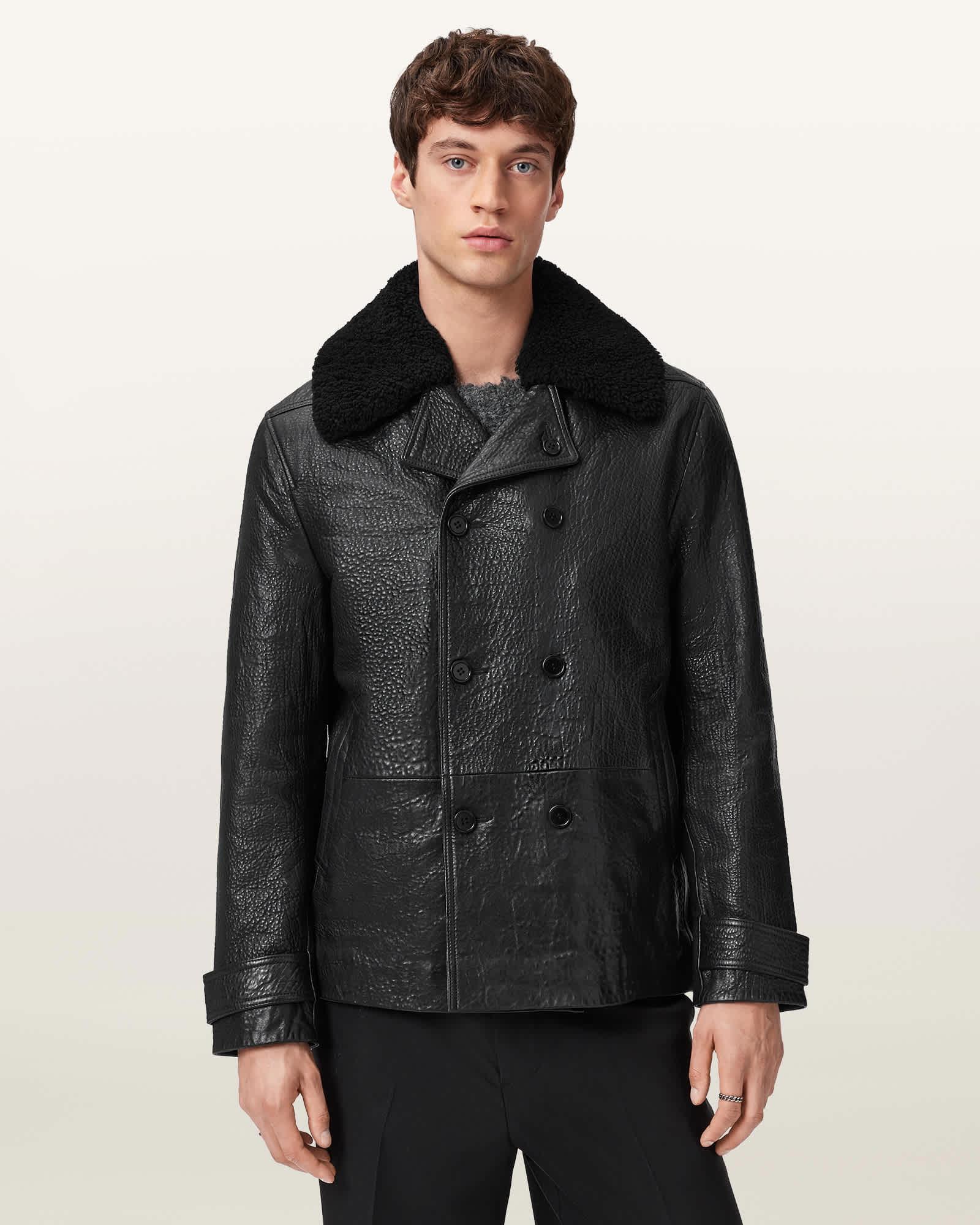 Hamlet Leather Coat Black | ALLSAINTS US Product Image