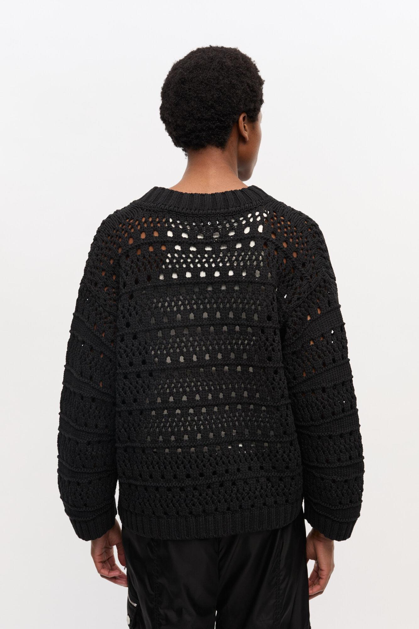 Black Crochet V-neck Sweater Product Image