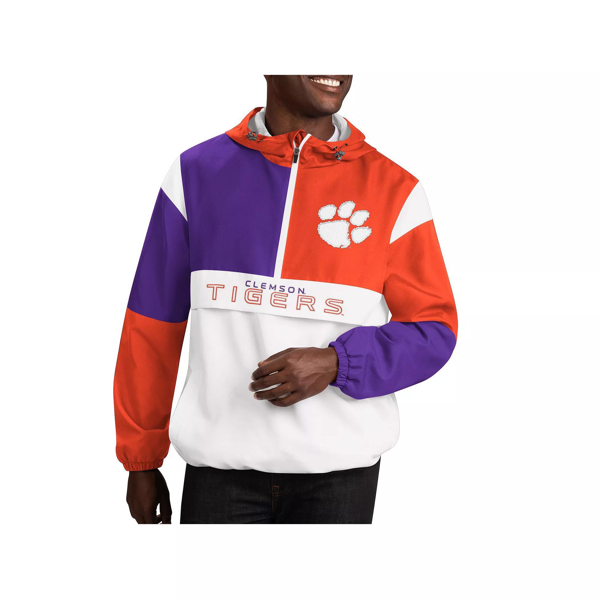 Men's G-III Sports by Carl Banks White/Orange Clemson Tigers College Fair Catch Half-Zip Hoodie, Size: XL Product Image