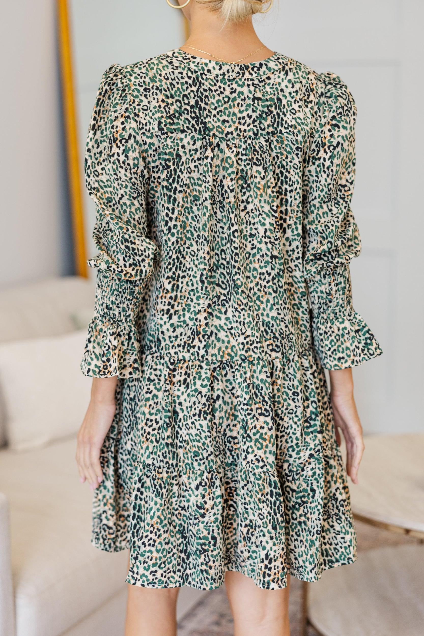 NURSING COLLECTION: In Your Happy Place Olive Green Leopard Dress Female Product Image