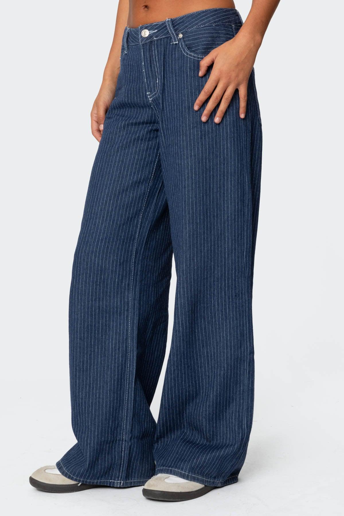 Pinstripe Low Rise Baggy Jeans Product Image