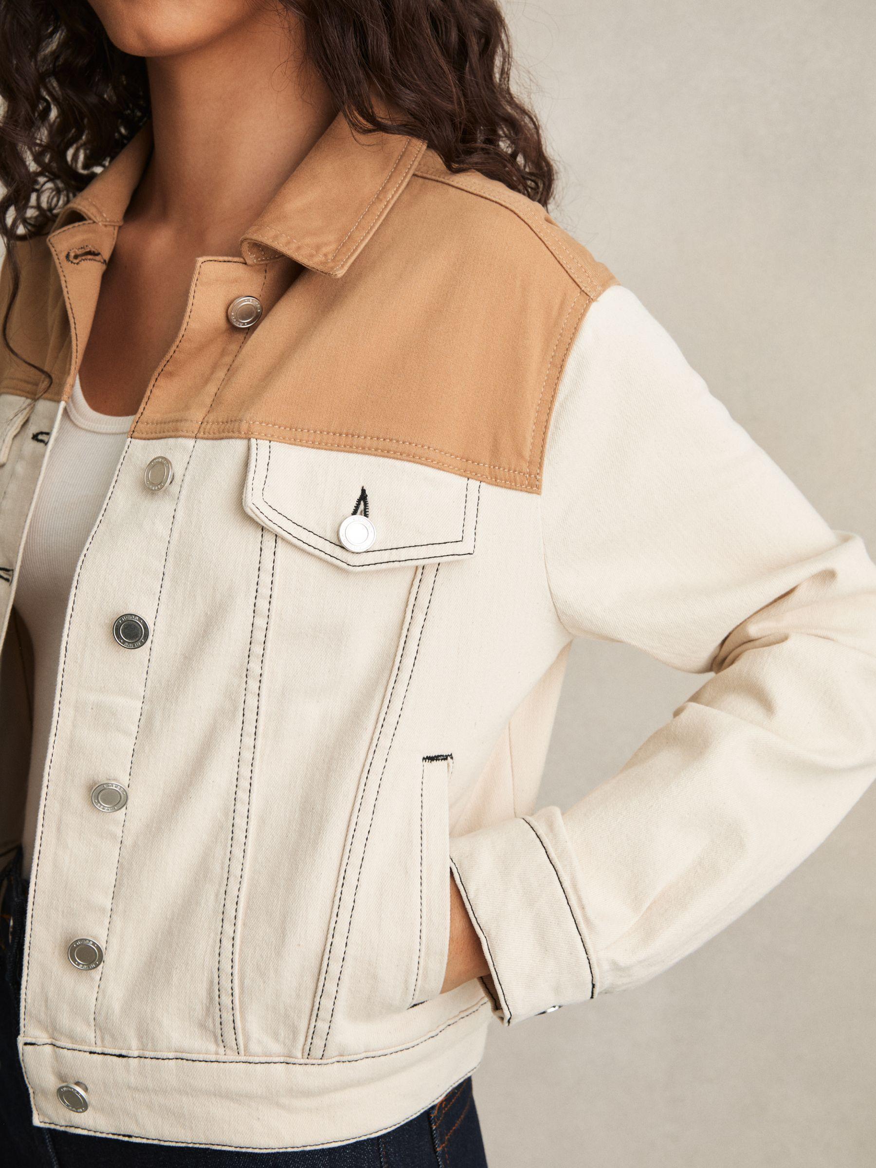 Colour-Block Denim Jacket in Ecru Product Image