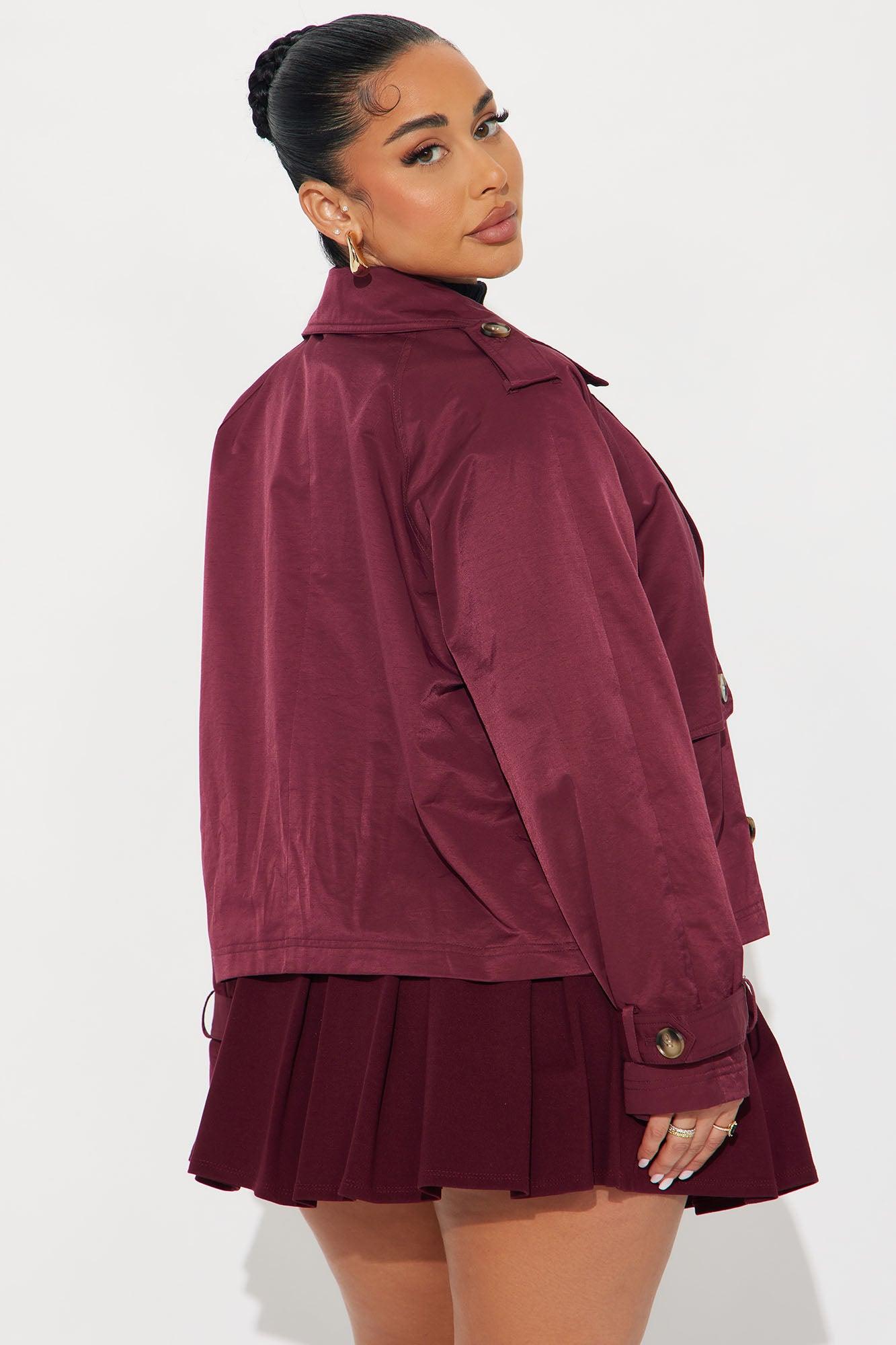 Karina Cropped Trench - Burgundy Product Image