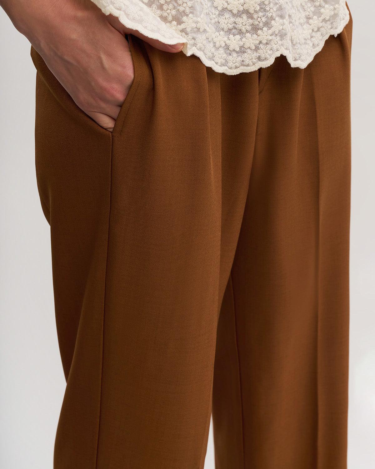 Red Elastic Waist Straight Pants Product Image