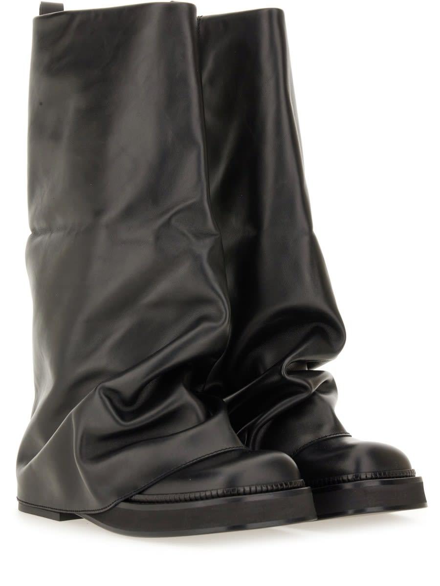 ATTICO Robin Black Boots With Square Toe And Logo Plaque On The Rear In Leather Woman Product Image