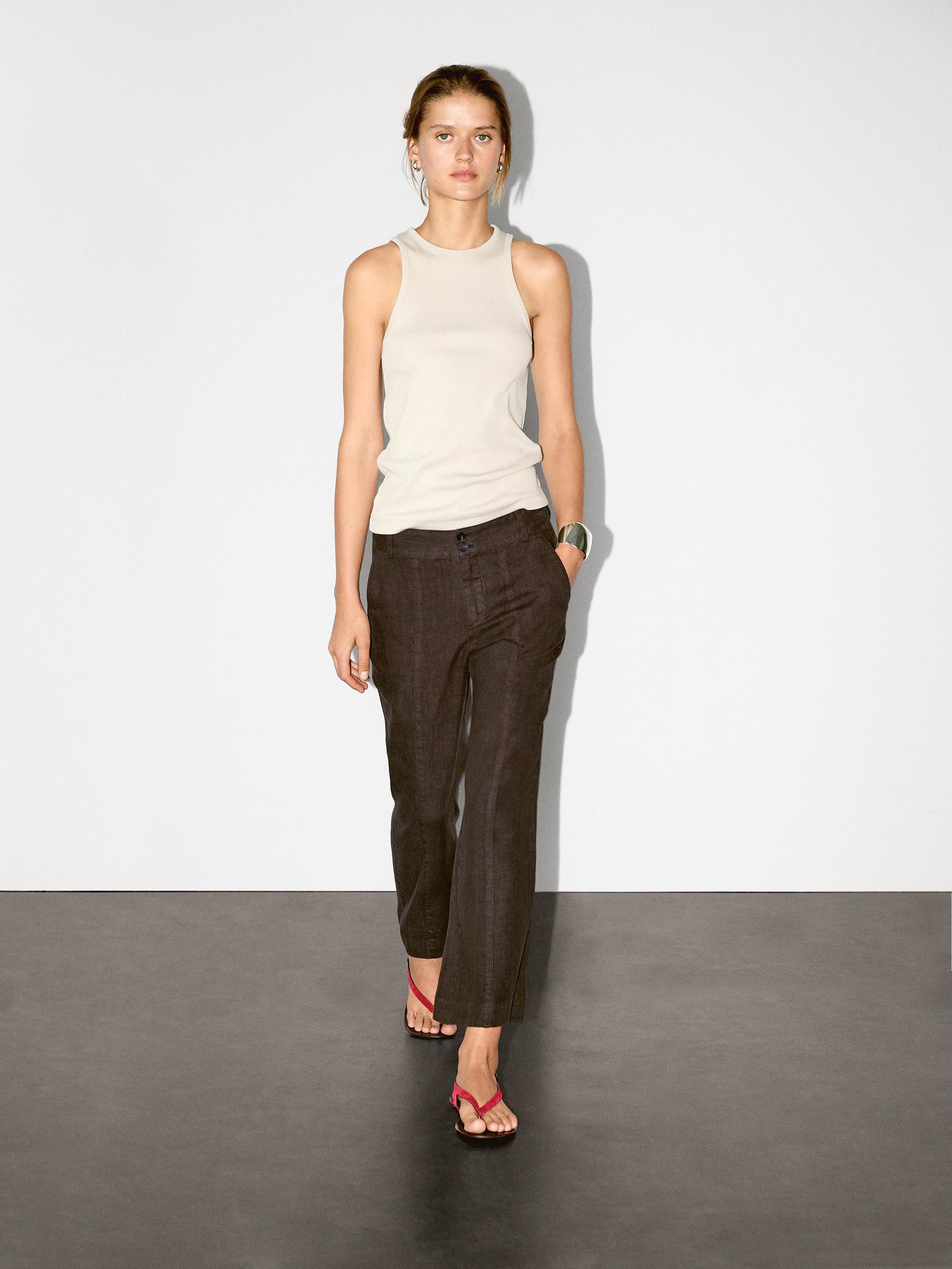 100% linen kick flare fit trousers Product Image