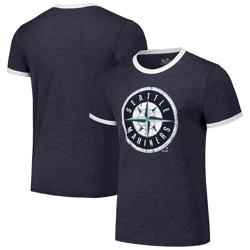 Men's Majestic Threads Navy Seattle Mariners Ringer Tri-Blend T-Shirt,  Product Image