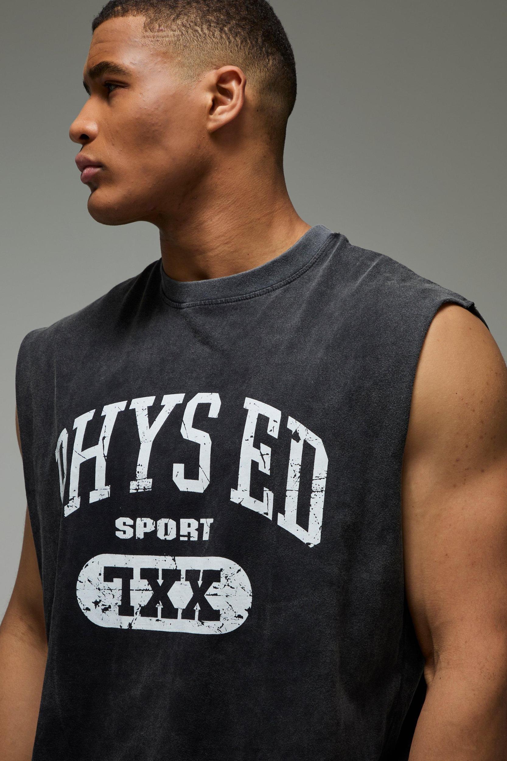 MAN Active Phys Ed Oversized Washed Tank | boohooMAN USA Product Image