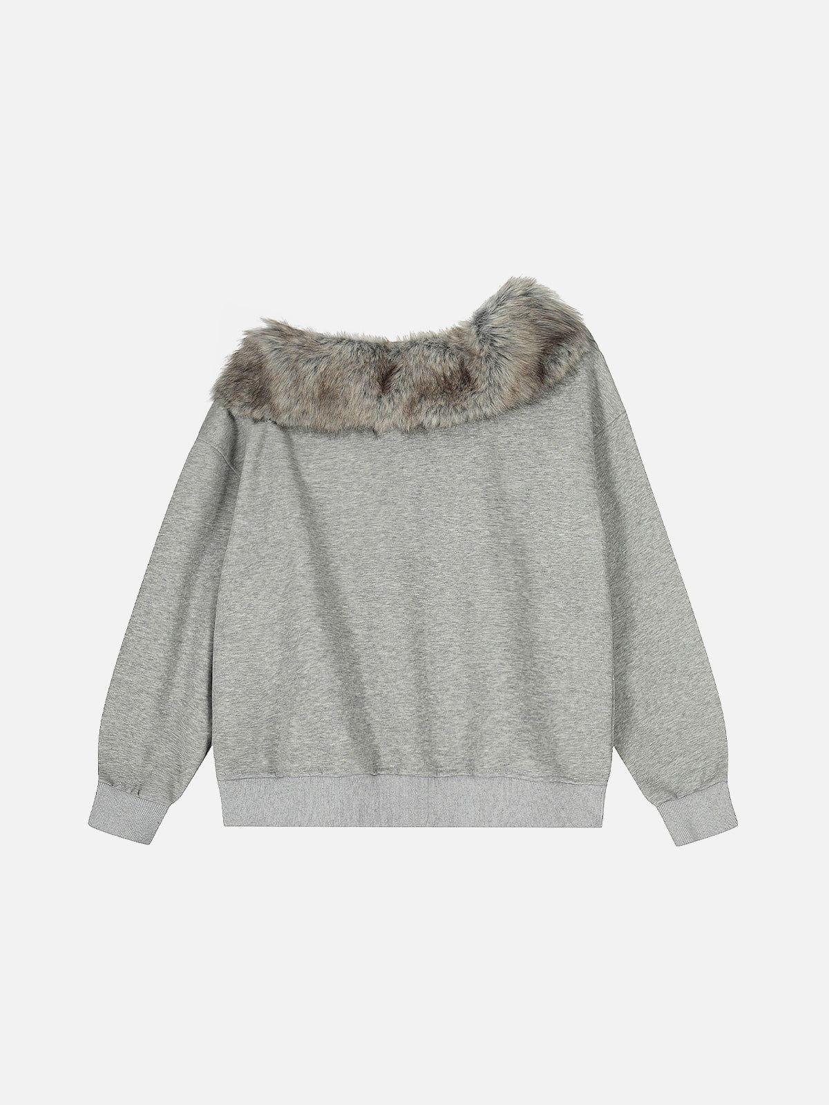 Aelfric Eden Faux Fur Collar Off-The-Shoulder Sweatshirt Female Product Image