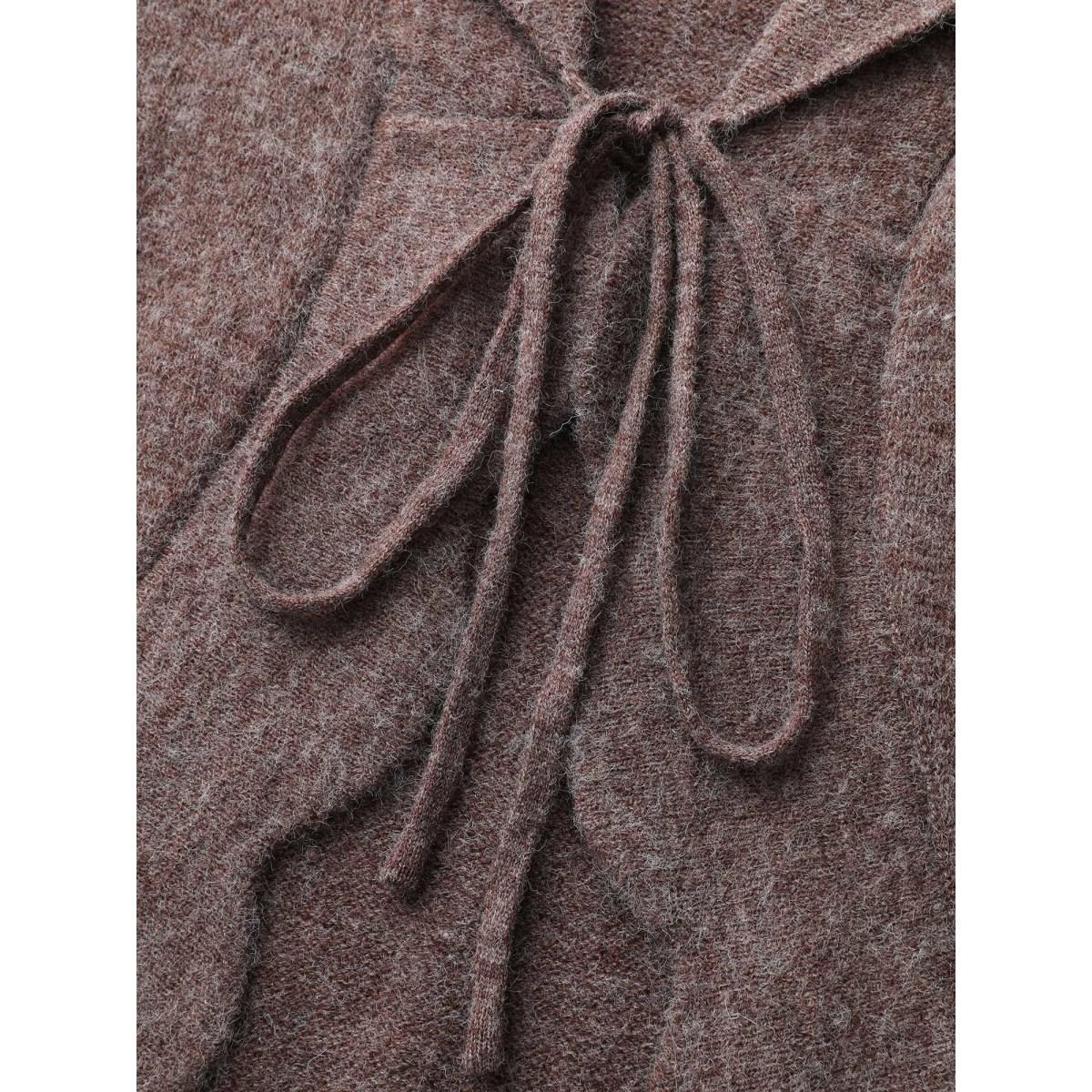 Plus Size Wavy Arc Hem Tie-Front Knit Cardigan Browncoffeecolor Women Leisure Loose Long Sleeve Casual Cardigans BloomChic 14-16/1X Product Image