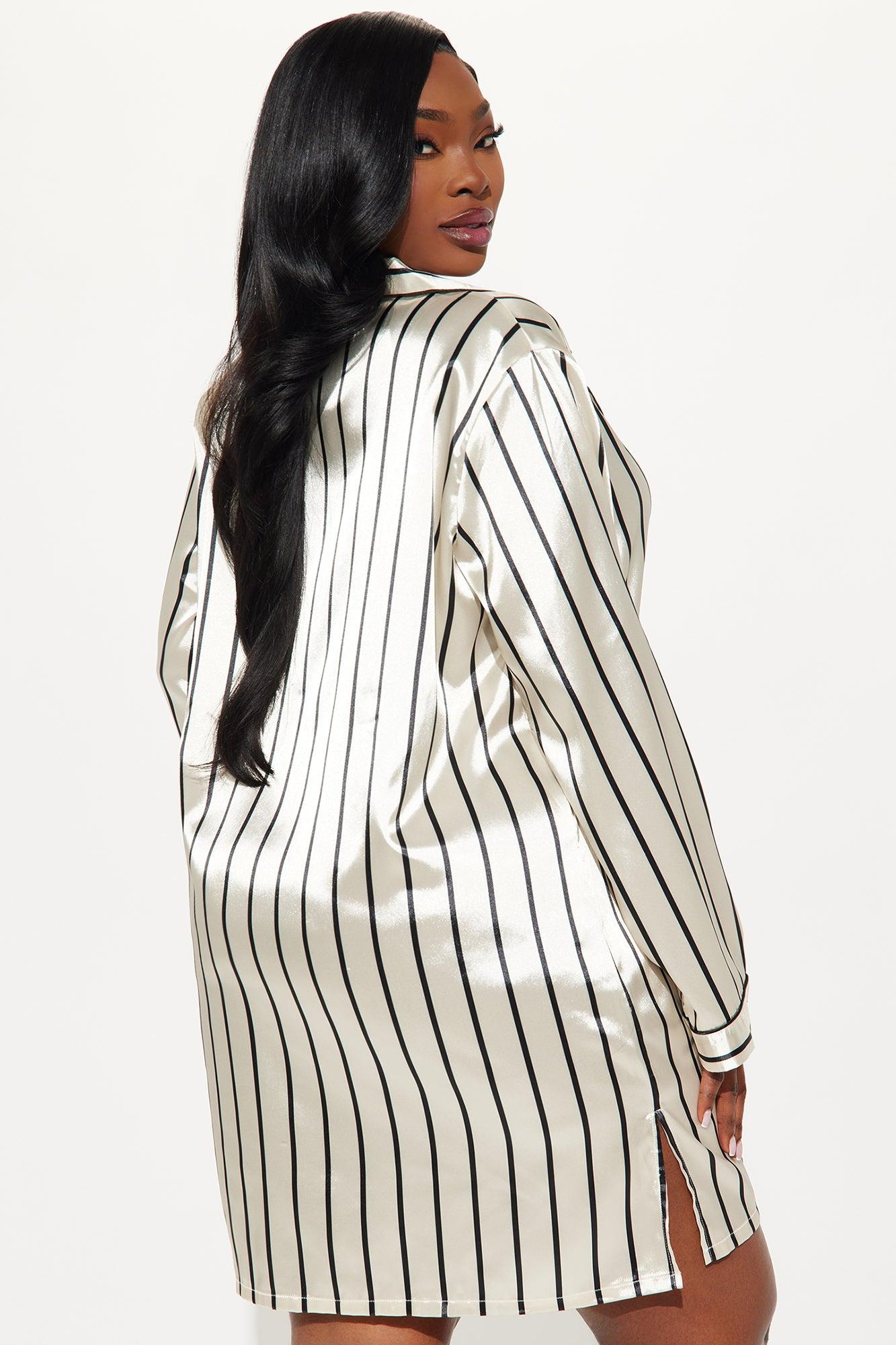 Elle Satin Long Sleeve PJ Sleep Shirt - Ivory/combo Product Image