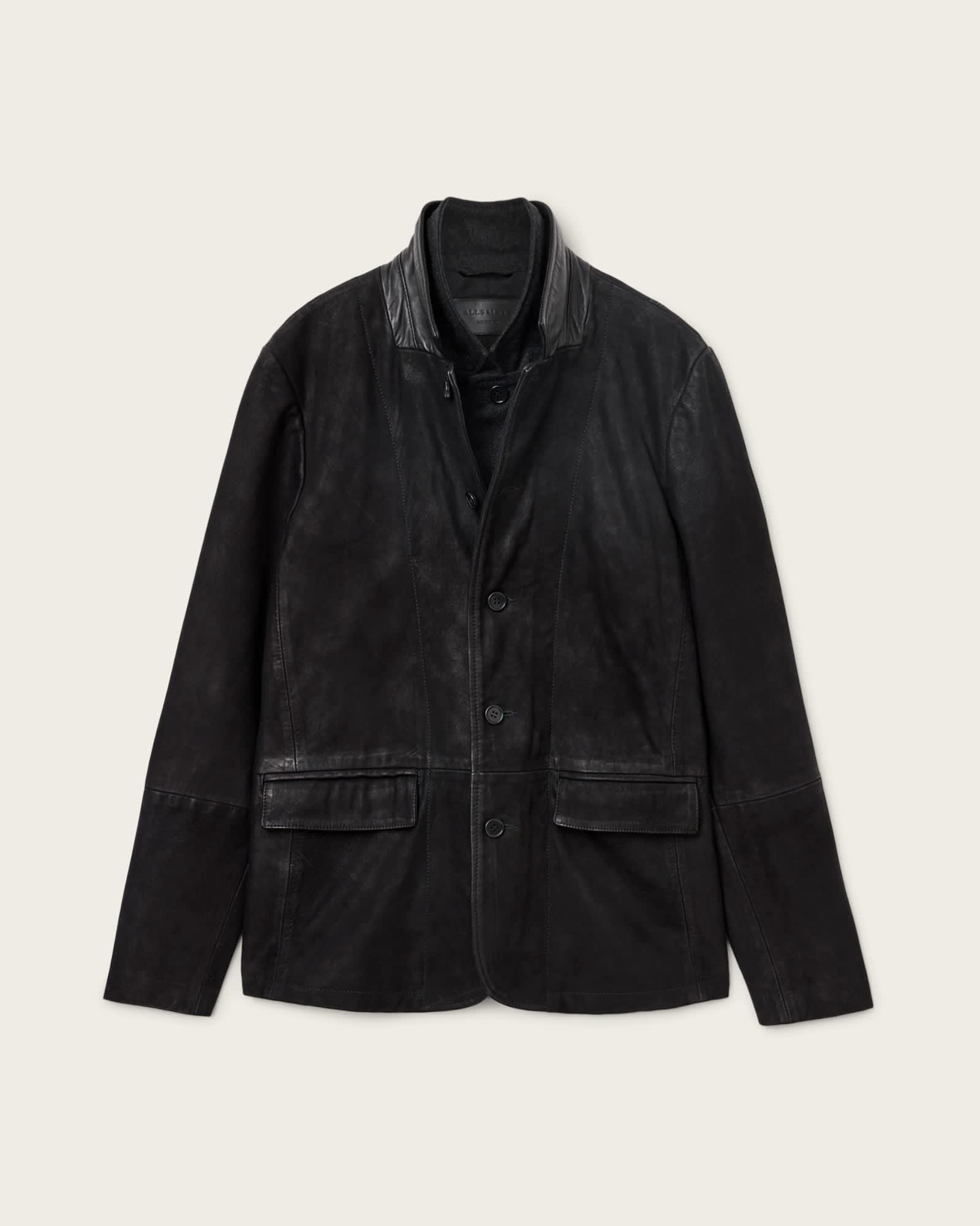 Survey Double Layered Waxed Suede Blazer Black | ALLSAINTS US Product Image