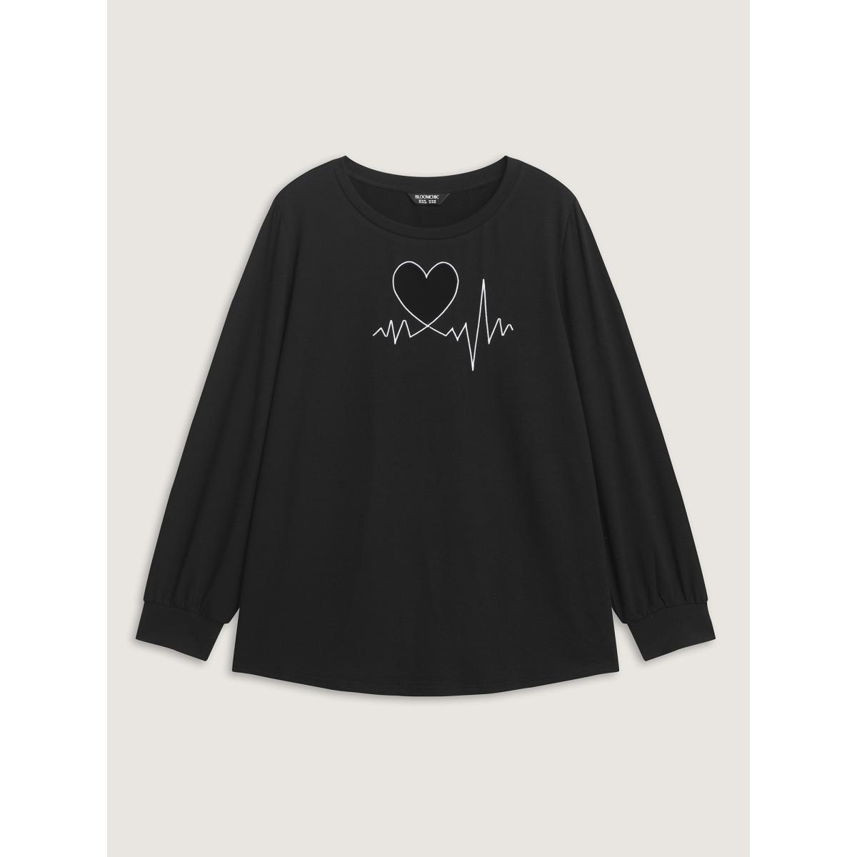 Plus Size Love Notes Embroidery Cut-Out Sweatshirt Women Black Leisure Embroidered Round Neck Casual Sweatshirts BloomChic 14-16/1X Product Image