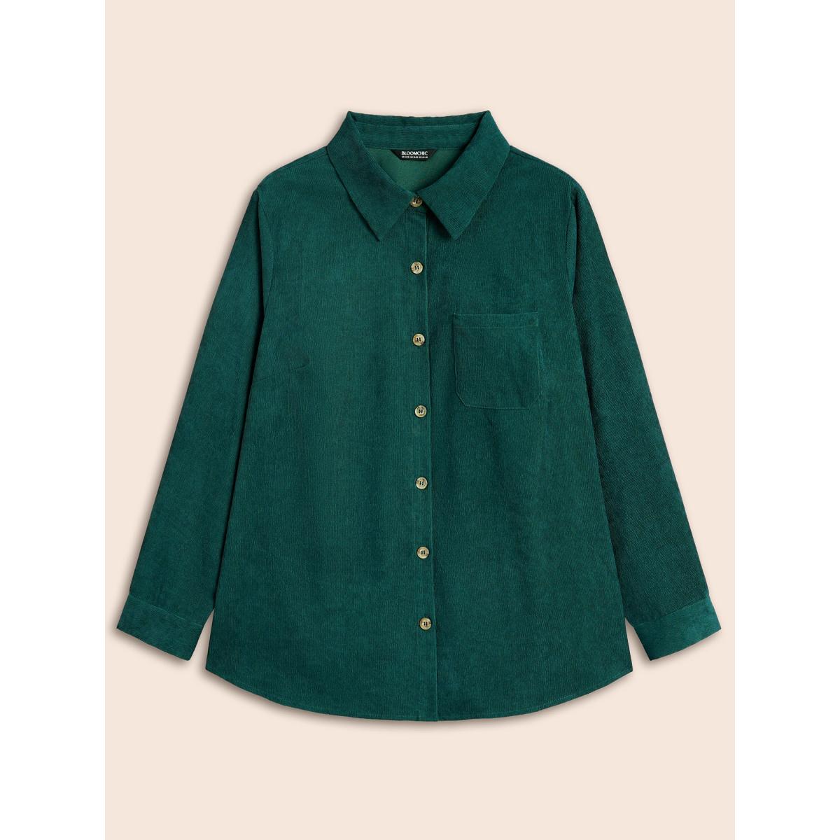 Plus Size Textured Pocket Curved Hem Jacket Women DarkGreen Button Side seam pocket Everyday Jackets BloomChic 22-24/3X Product Image