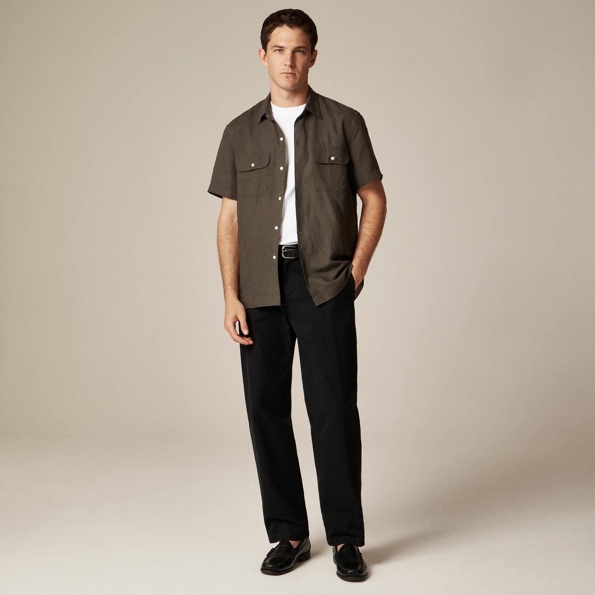 Short-sleeve viscose-linen blend shirt Product Image
