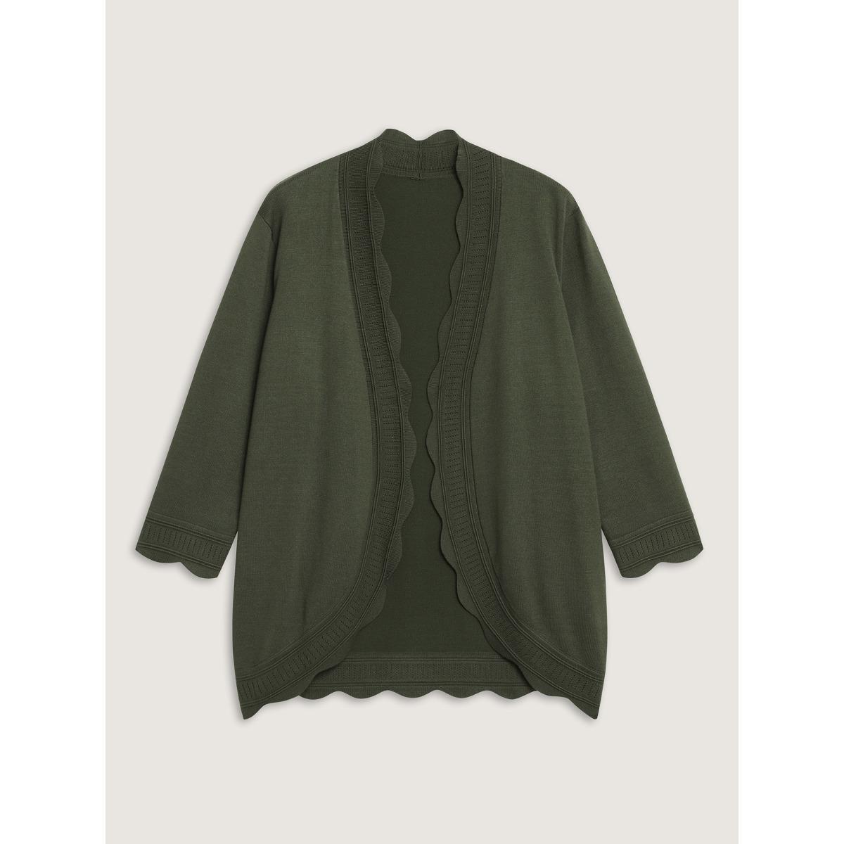 Plus Size Supersoft Scalloped Trim Three-Quarter Sleeve Cardigan Moss Women Leisure Loose Elbow-length sleeve Casual Cardigans BloomChic 12/L Product Image