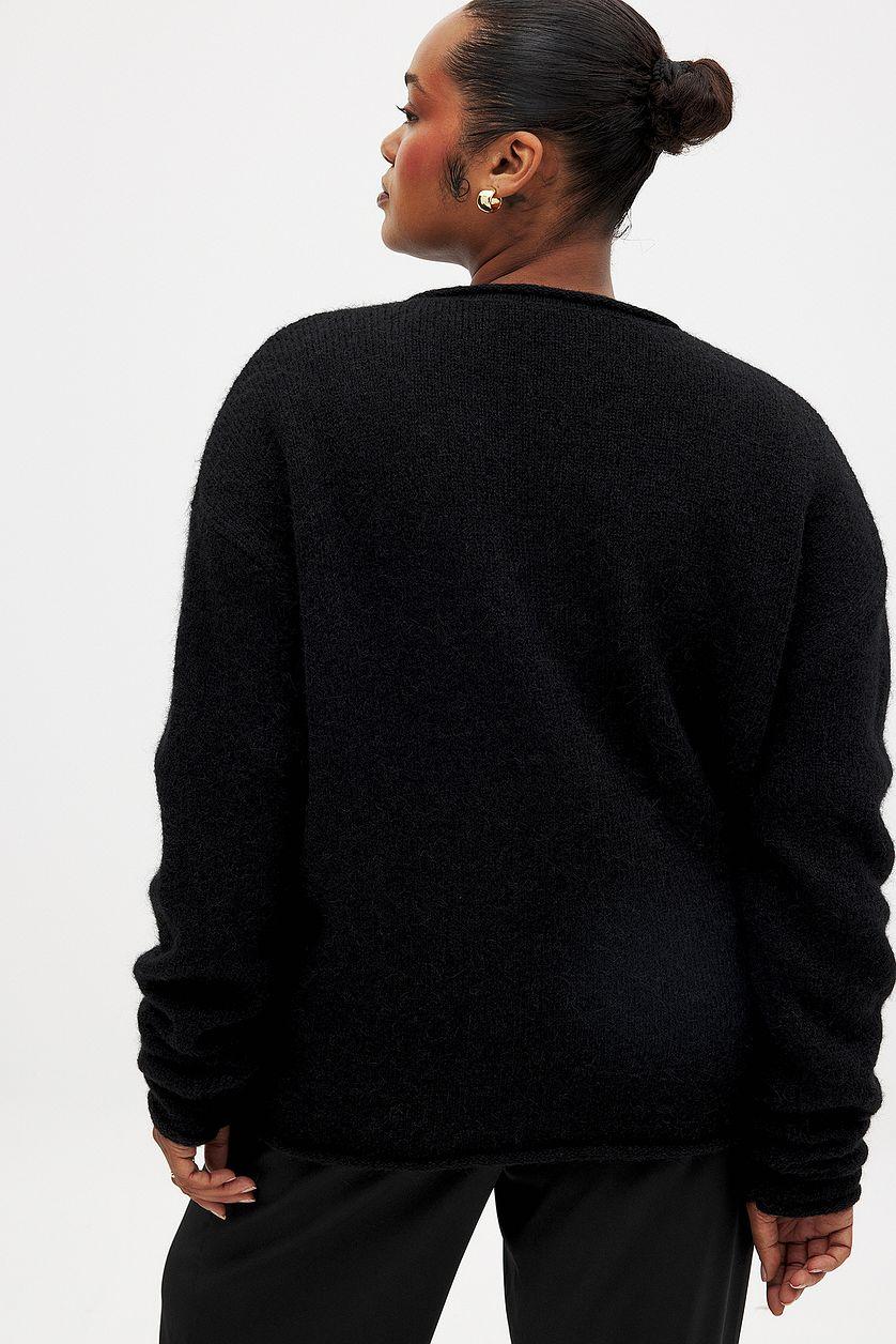 Knitted Deep V-neck Wool Blend Sweater Product Image