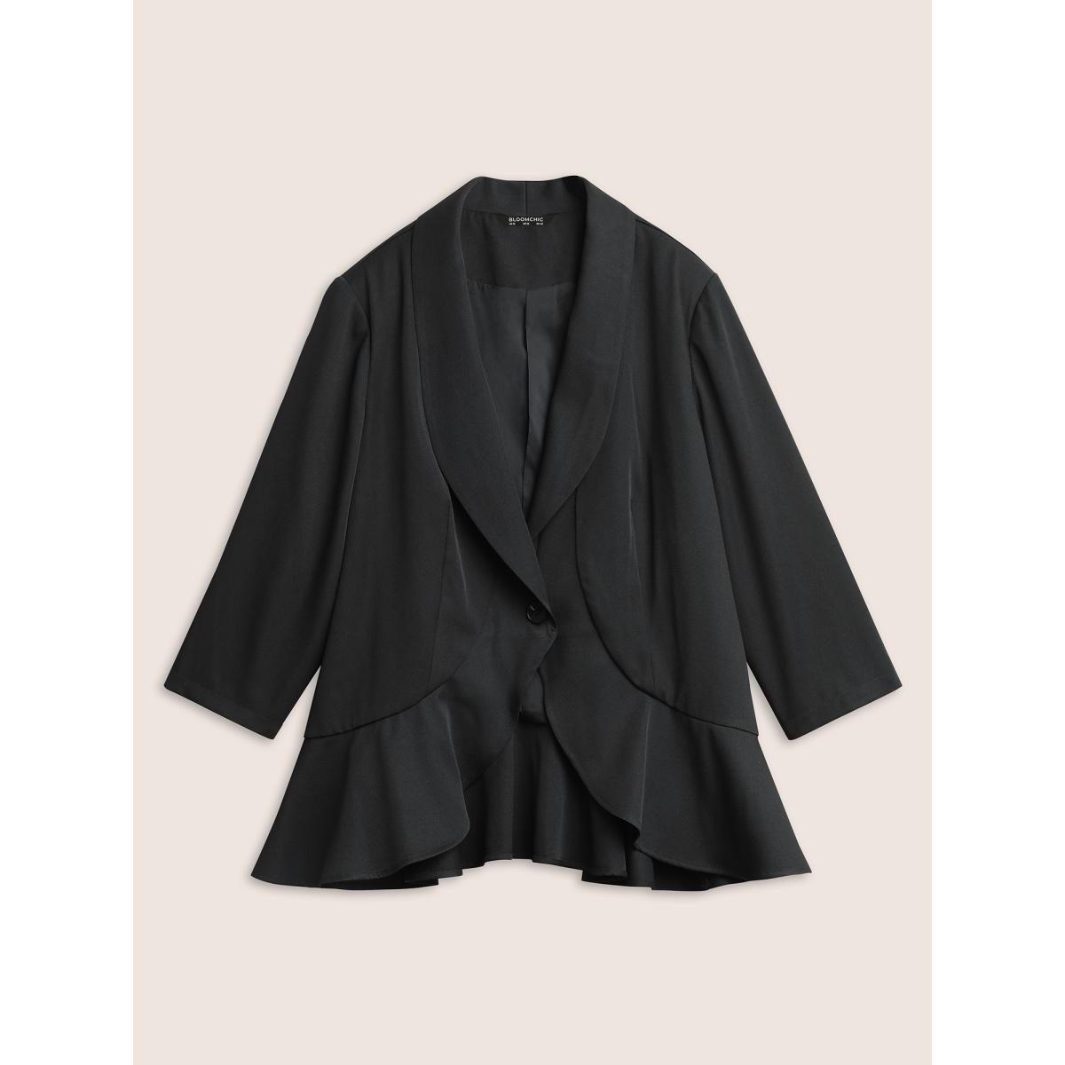 Plus Size Solid Patchwork Ruffles Blazer Black Women Work Plain Non Sleeve Elbow-length sleeve Suit Collar 28/5X At the Office Blazers BloomChic Product Image