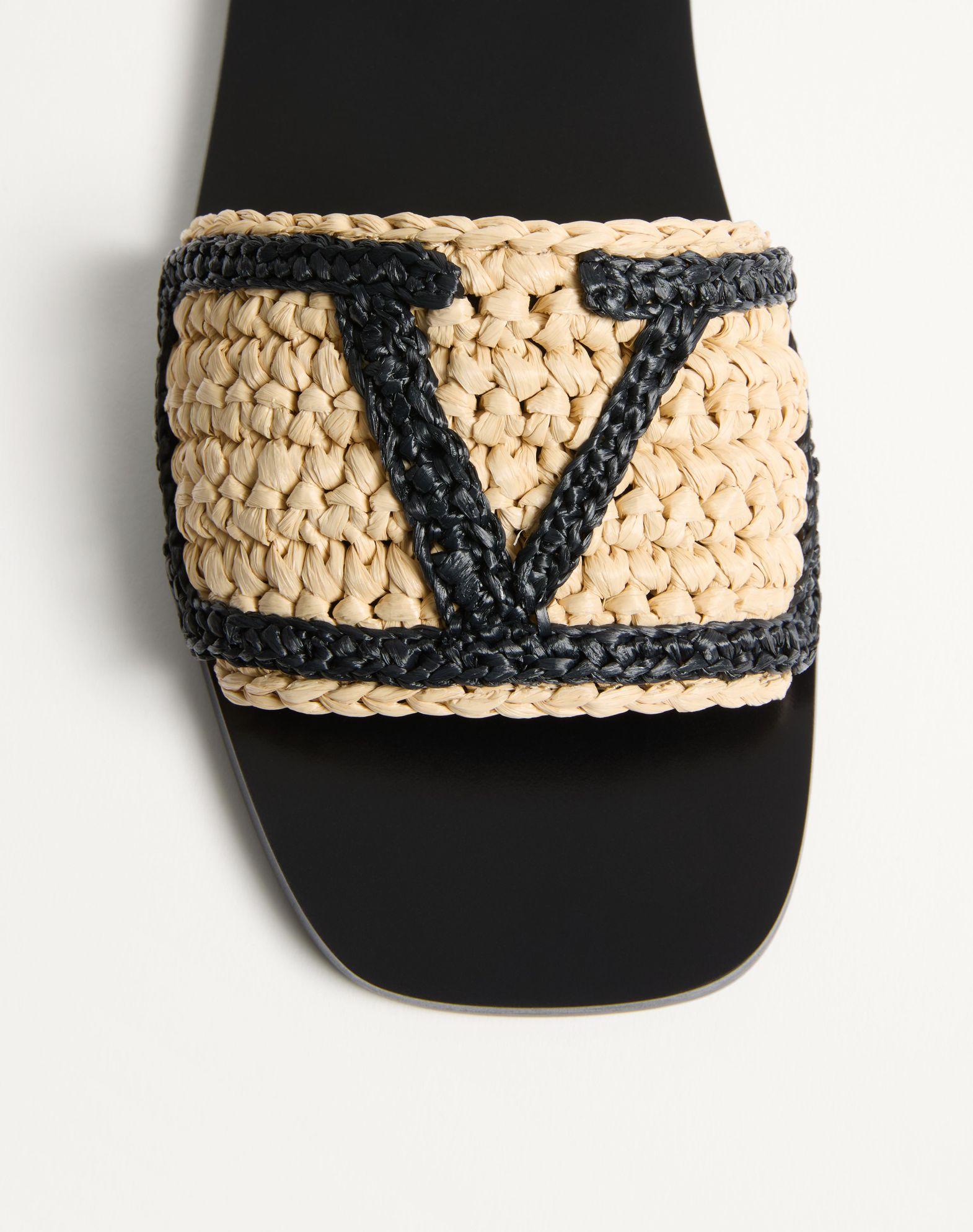 Viva Superstar Slide Sandal In Raffia With Crochet Embroidery  Product Image