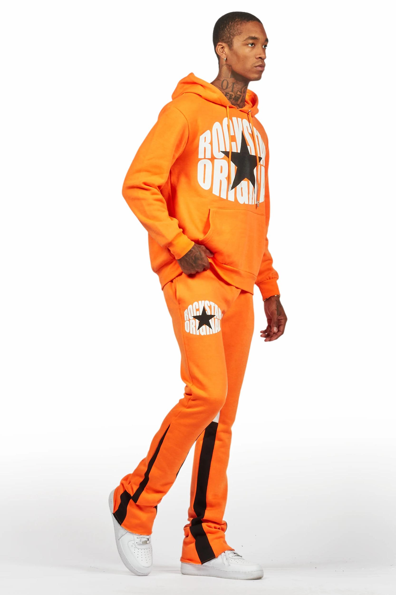 States Orange Hoodie Stacked Flare Track Set Male Product Image
